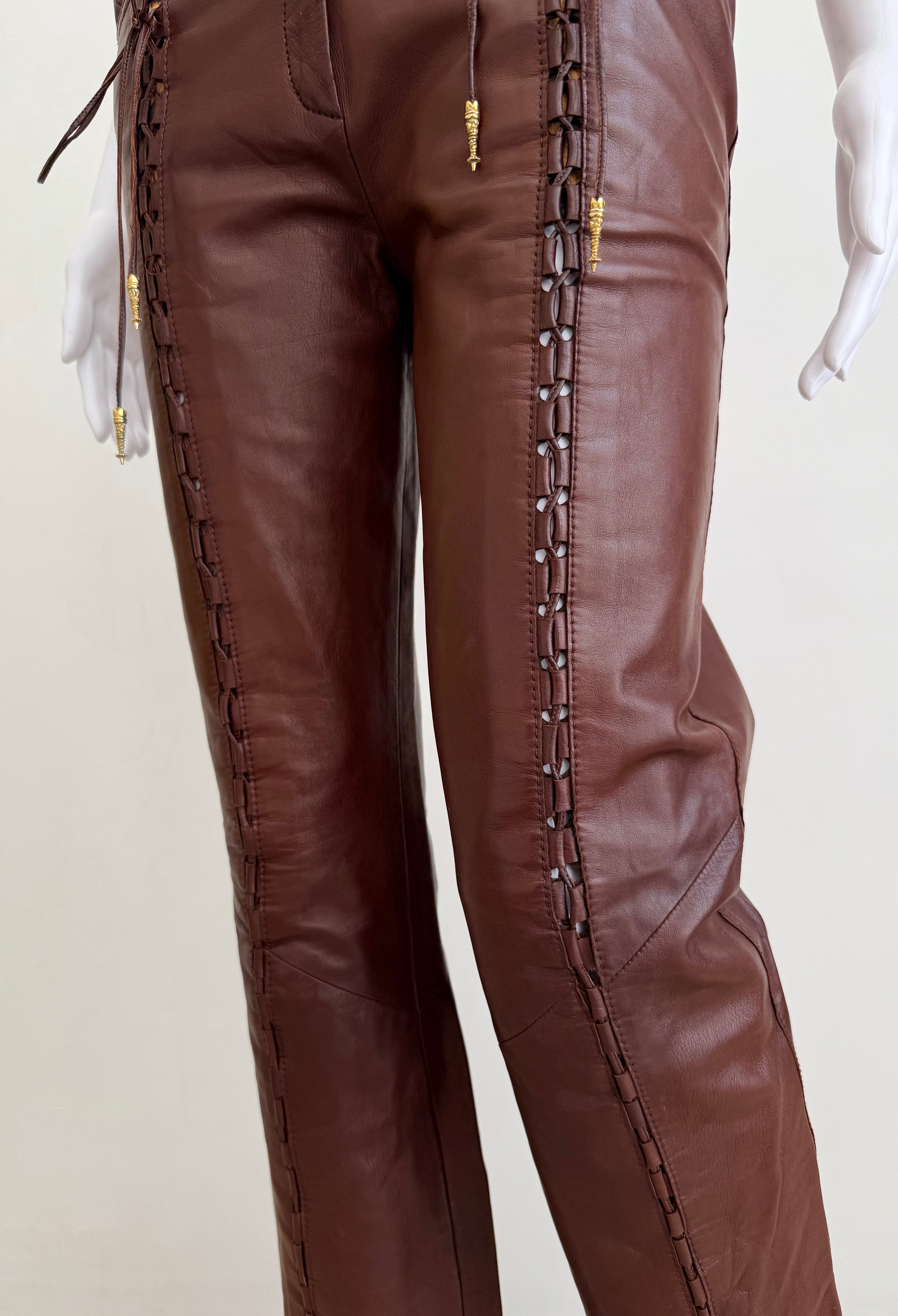S/S 2004 Butterfly Lace-Up Brown Leather Pants