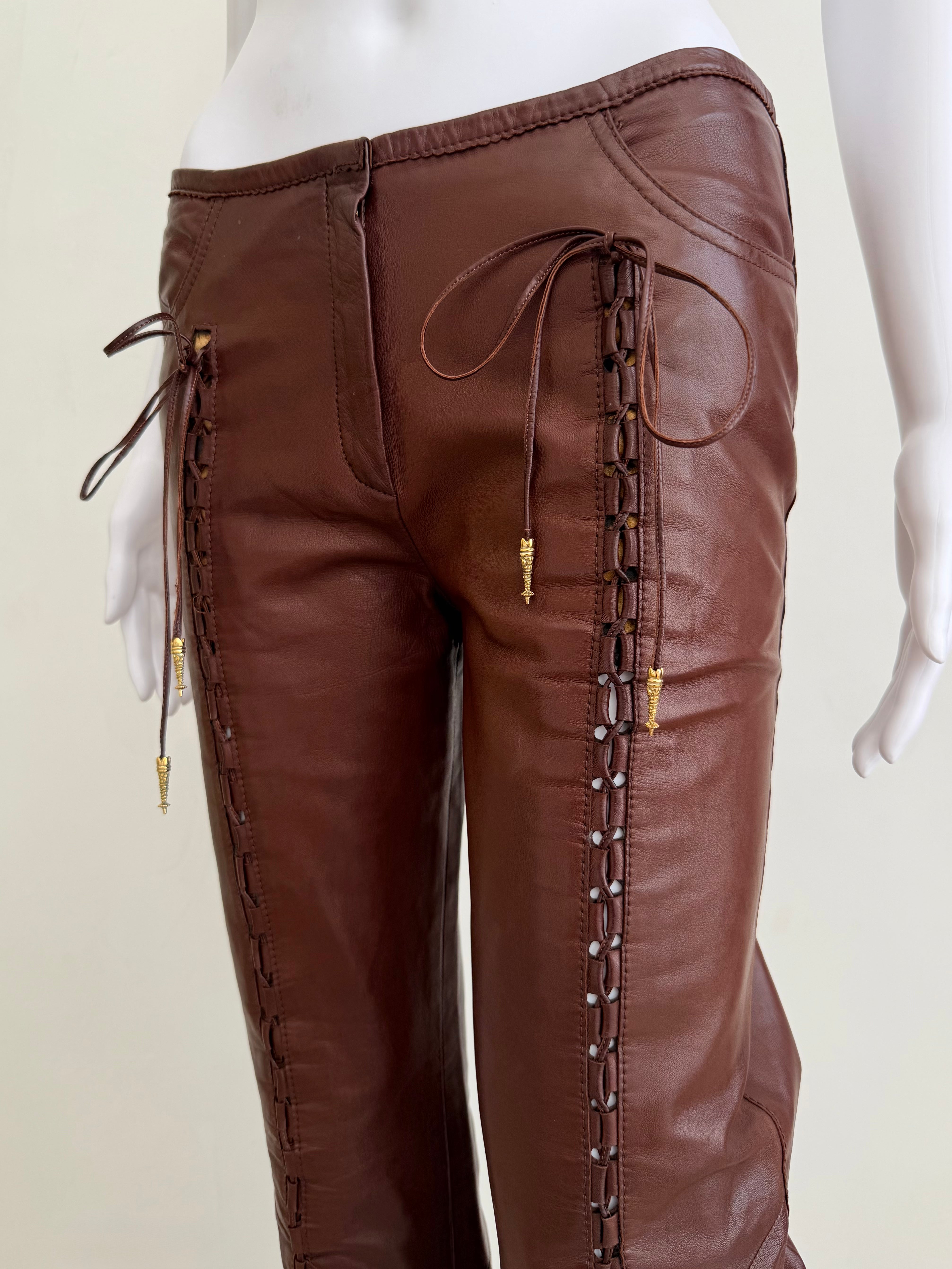 S/S 2004 Butterfly Lace-Up Brown Leather Pants