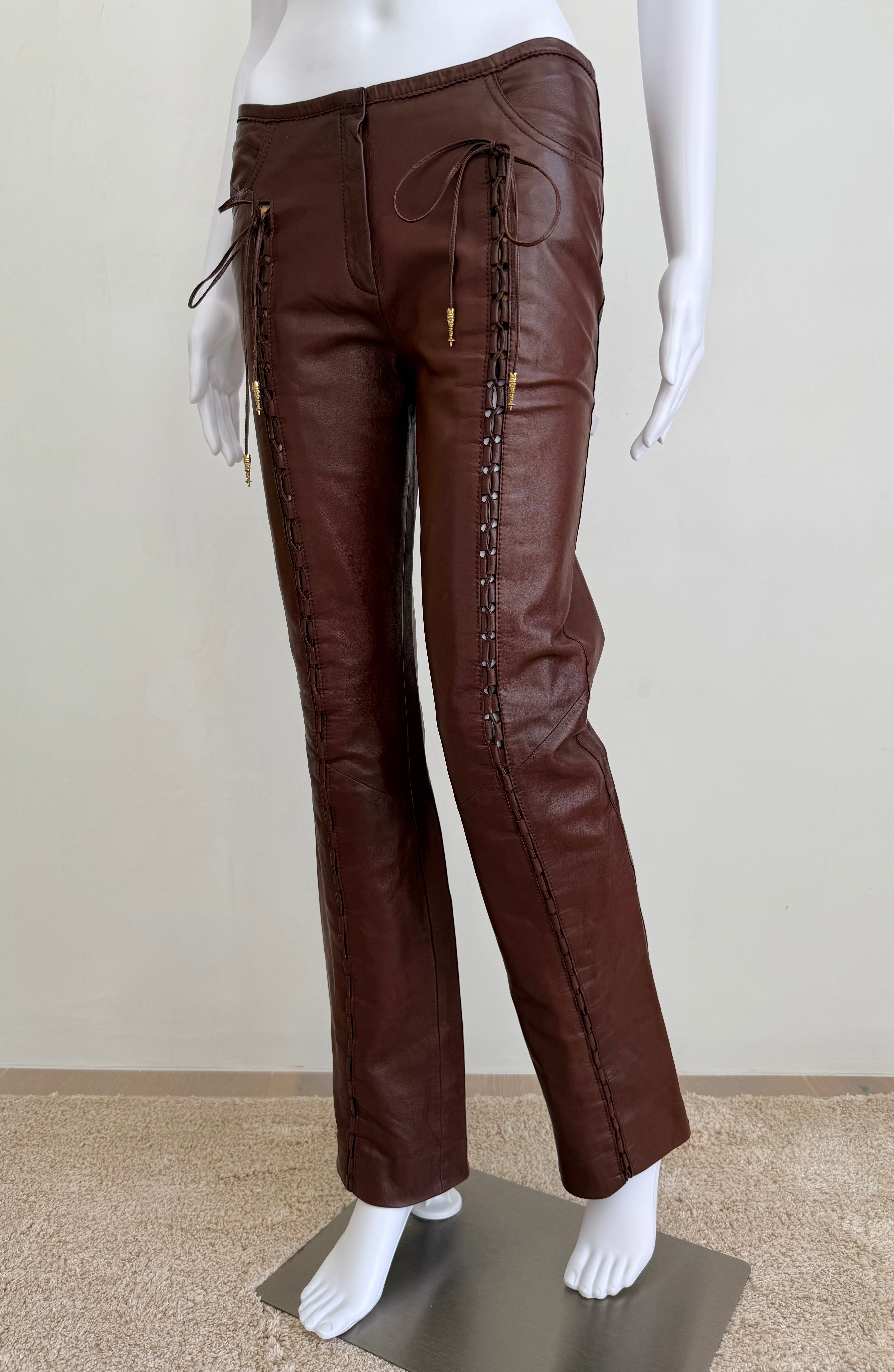 S/S 2004 Butterfly Lace-Up Brown Leather Pants
