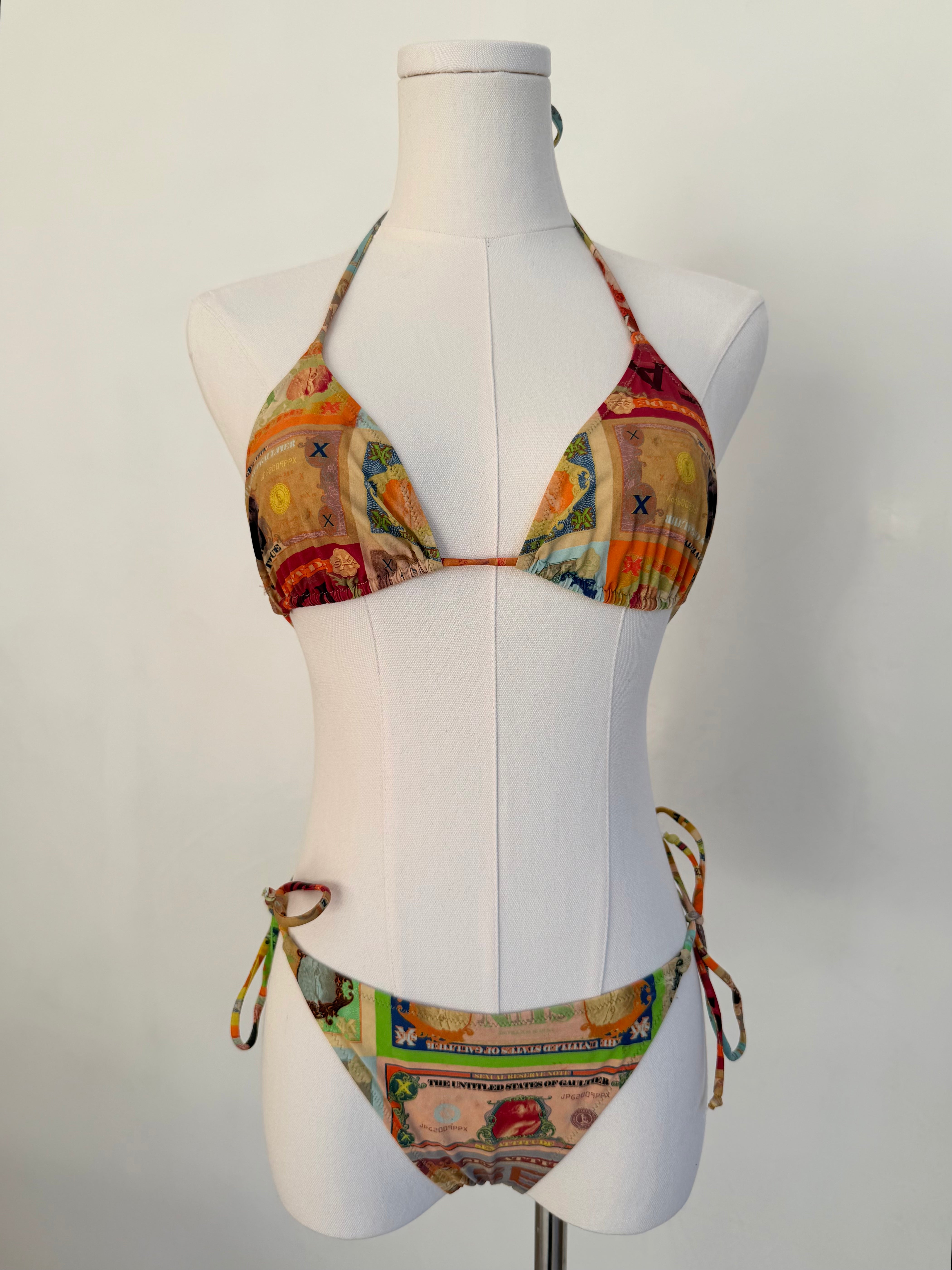 Multicolor “United States of Gaultier” Banknote-Print Triangle Bikini