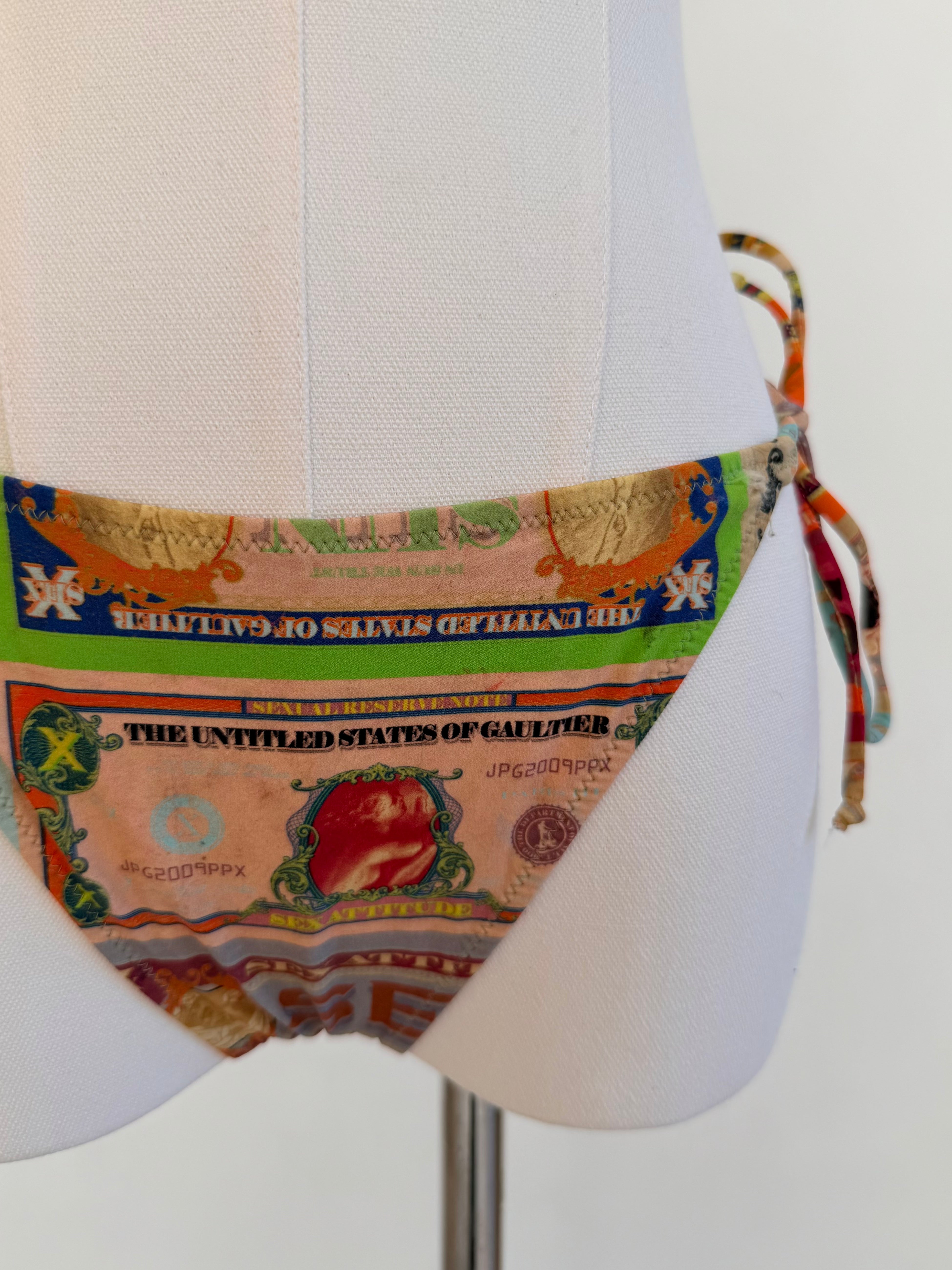 Multicolor “United States of Gaultier” Banknote-Print Triangle Bikini