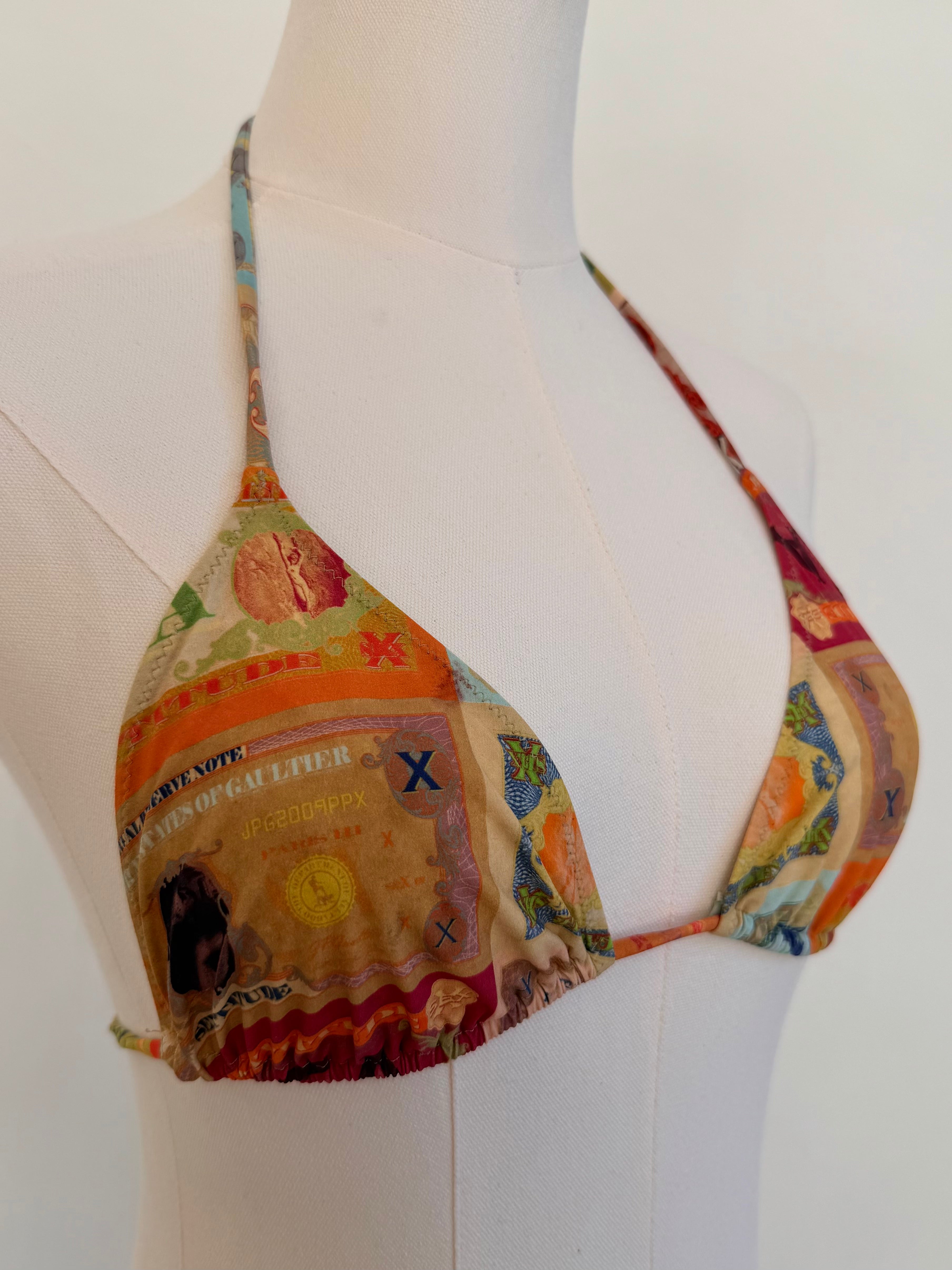Multicolor “United States of Gaultier” Banknote-Print Triangle Bikini