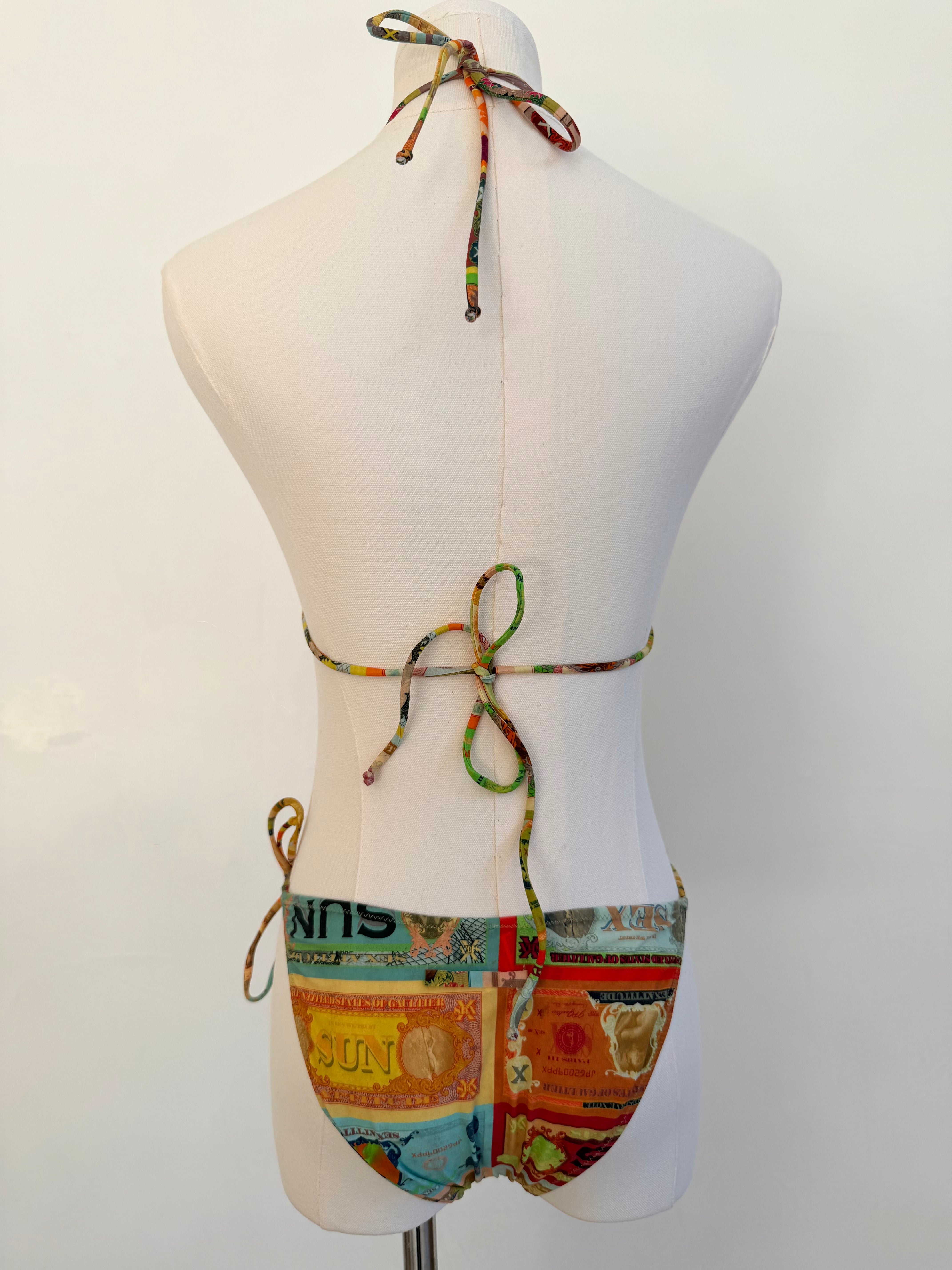 Multicolor “United States of Gaultier” Banknote-Print Triangle Bikini