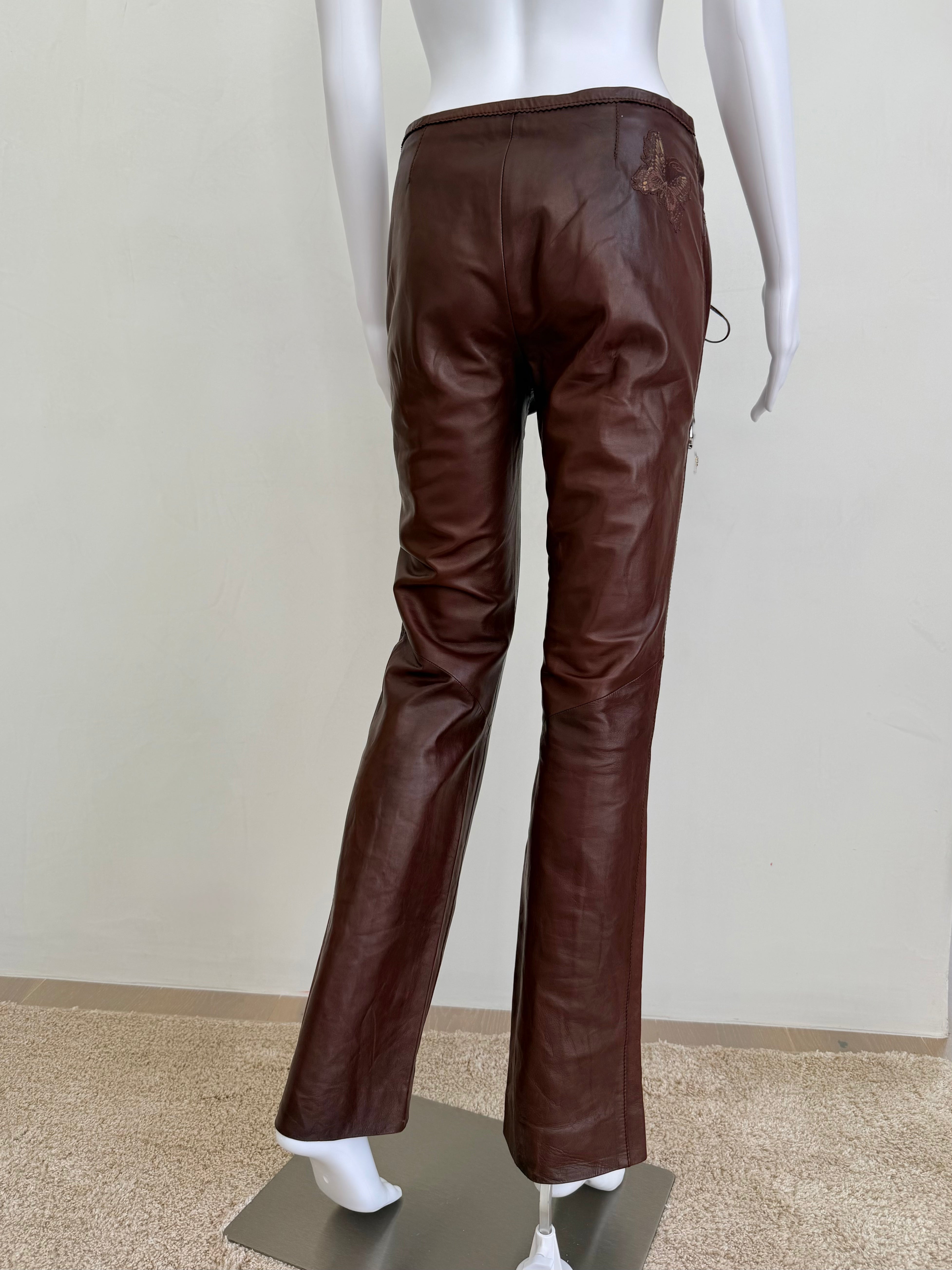 S/S 2004 Butterfly Lace-Up Brown Leather Pants