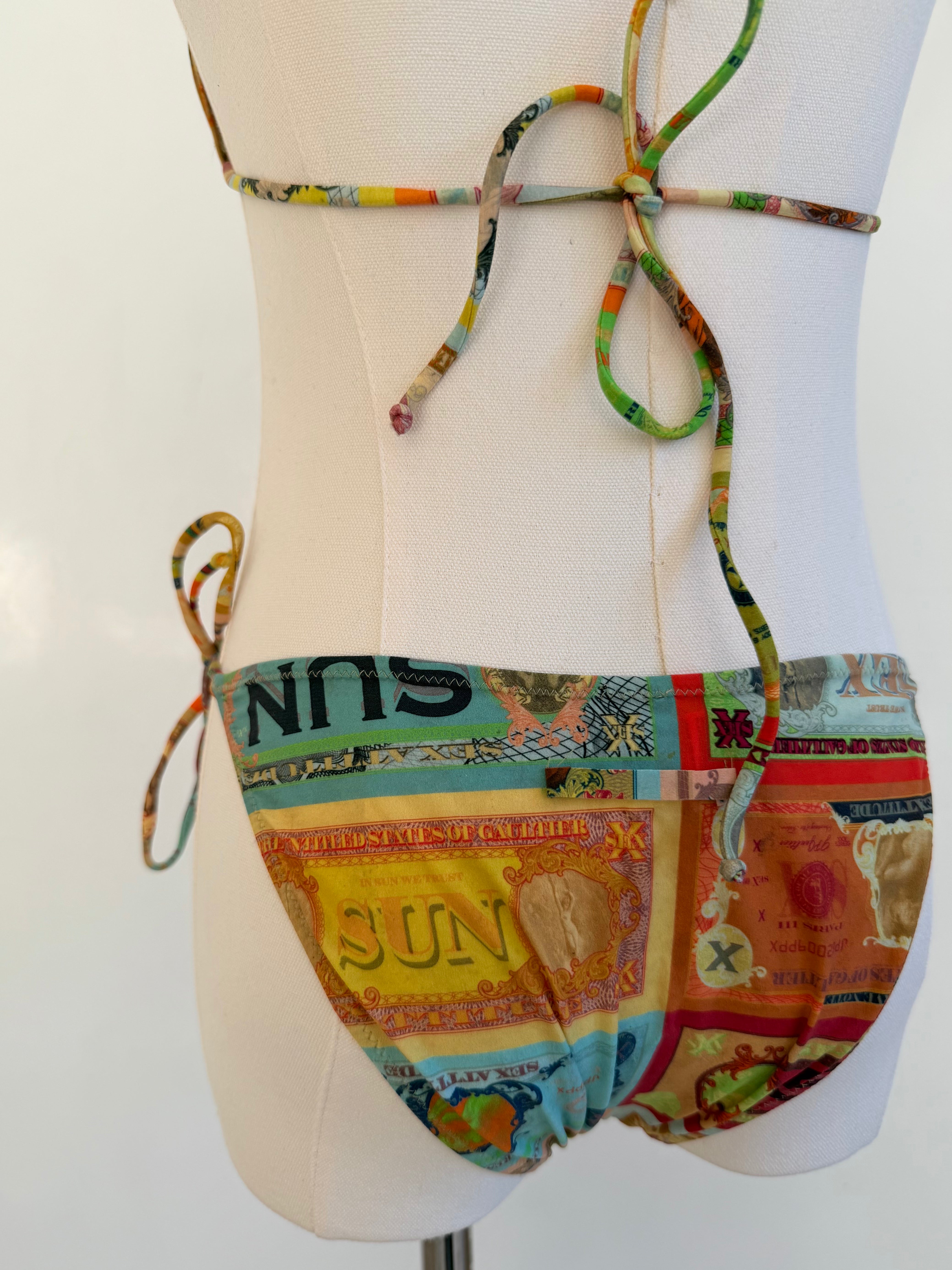 Multicolor “United States of Gaultier” Banknote-Print Triangle Bikini