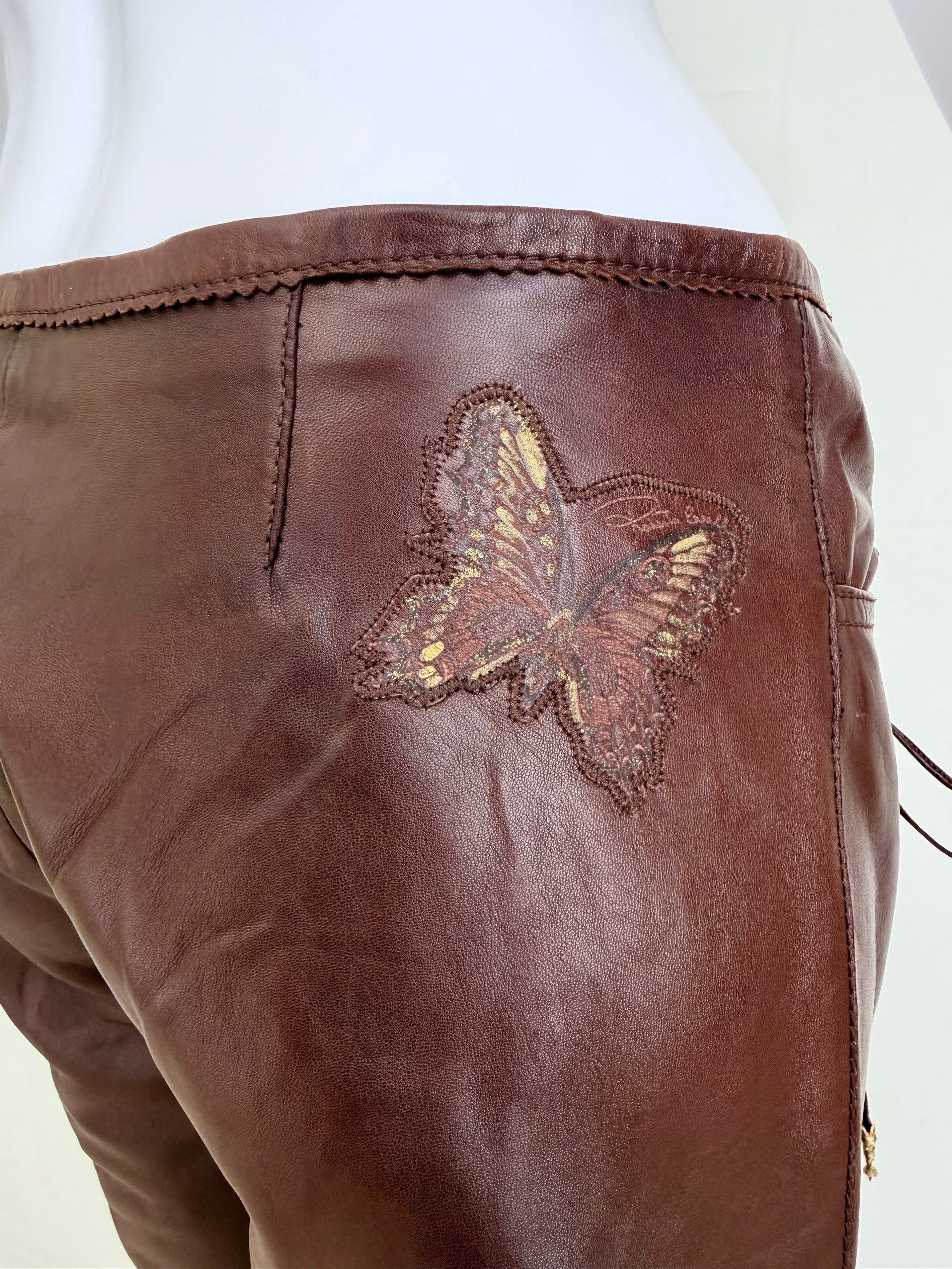 S/S 2004 Butterfly Lace-Up Brown Leather Pants