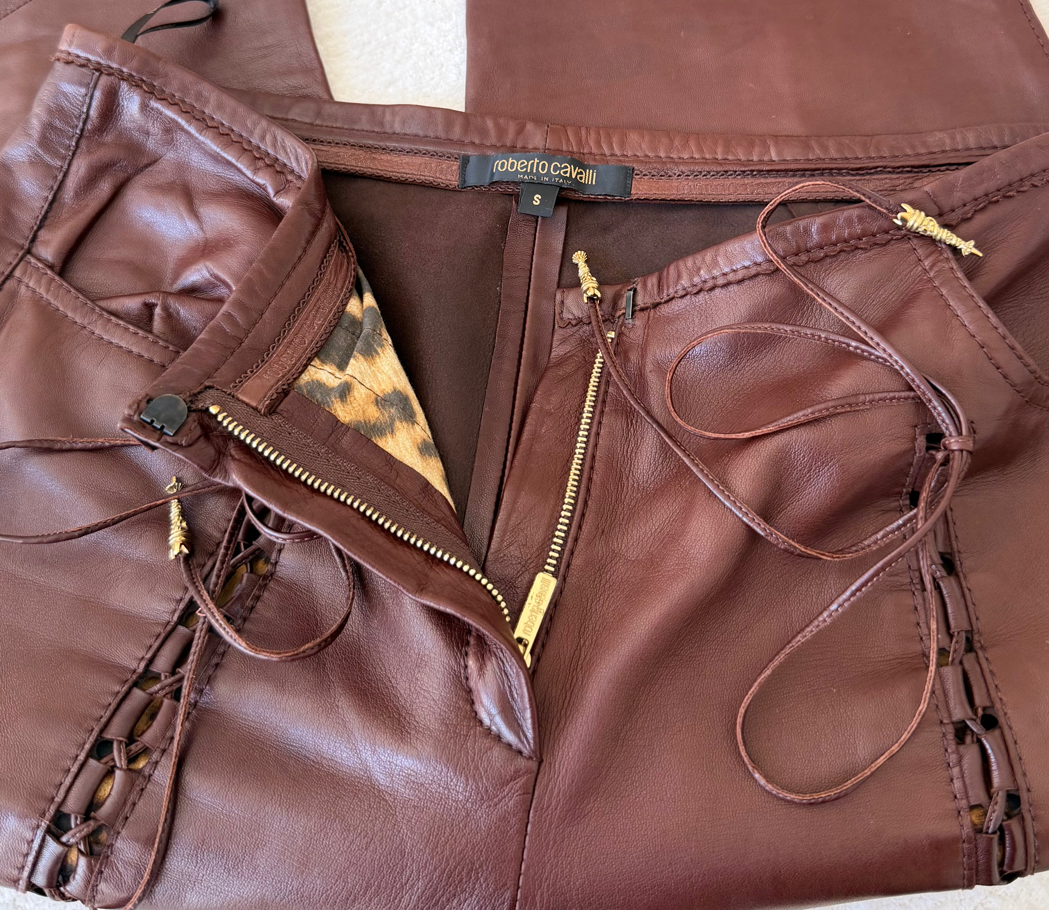 S/S 2004 Butterfly Lace-Up Brown Leather Pants