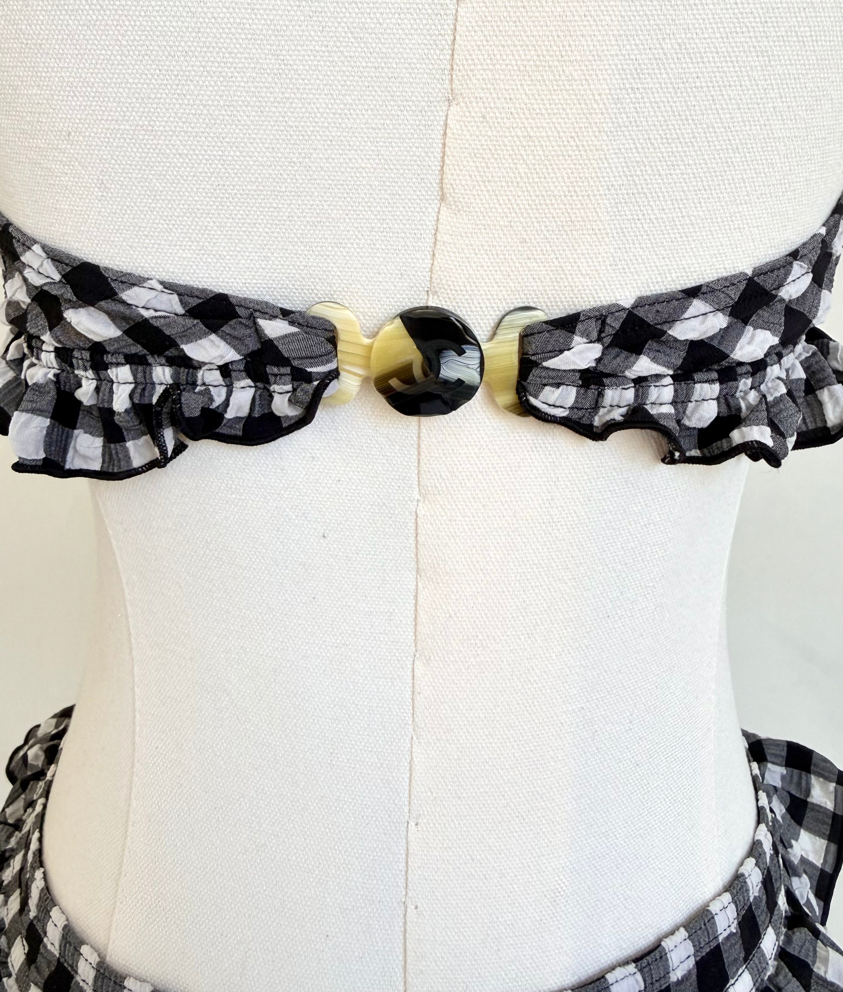 Black & White Gingham Ruffled Halter Bikini