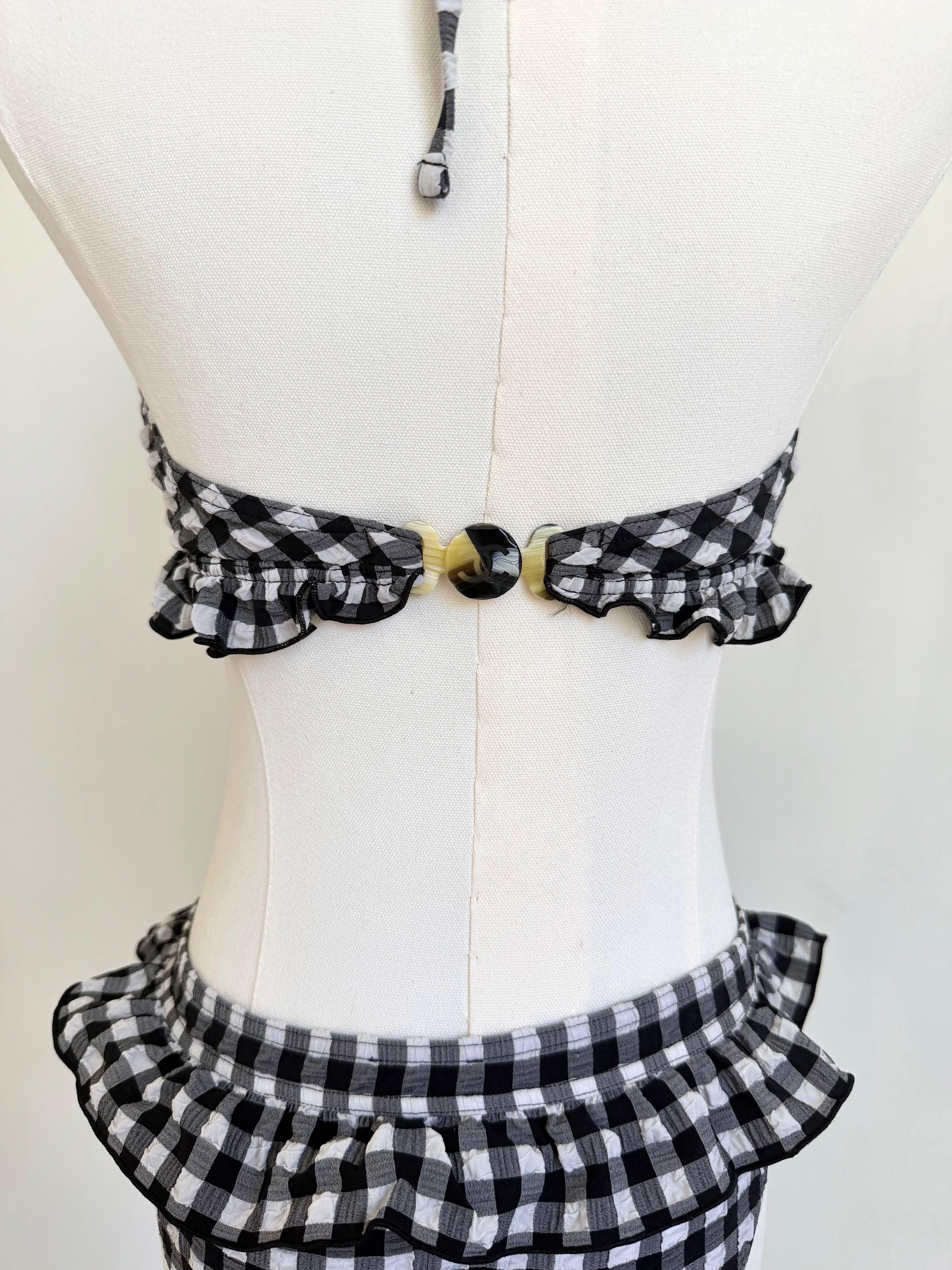 Black & White Gingham Ruffled Halter Bikini