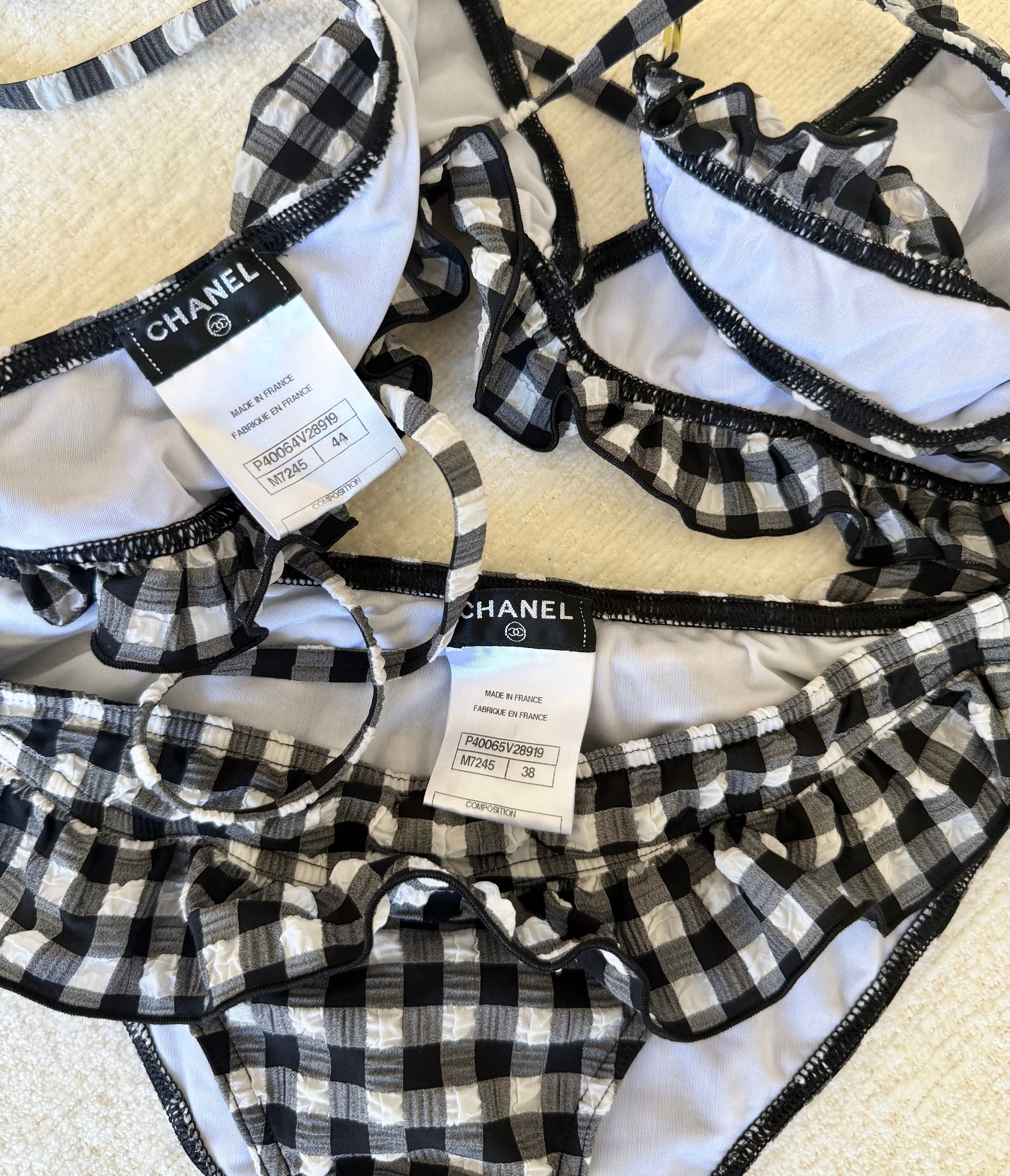Black & White Gingham Ruffled Halter Bikini