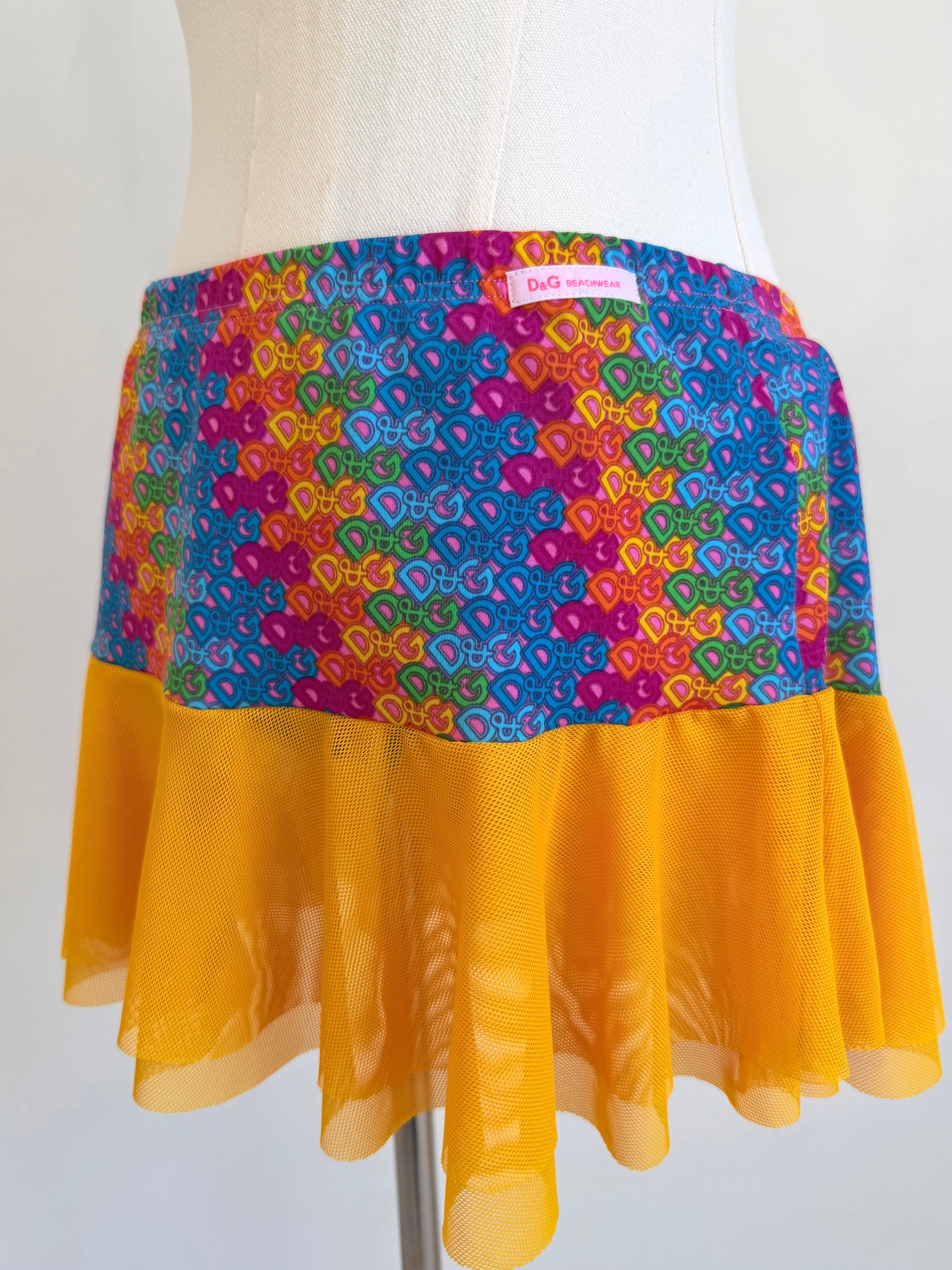 Rainbow Logo Mesh Ruffle Mini Skirt