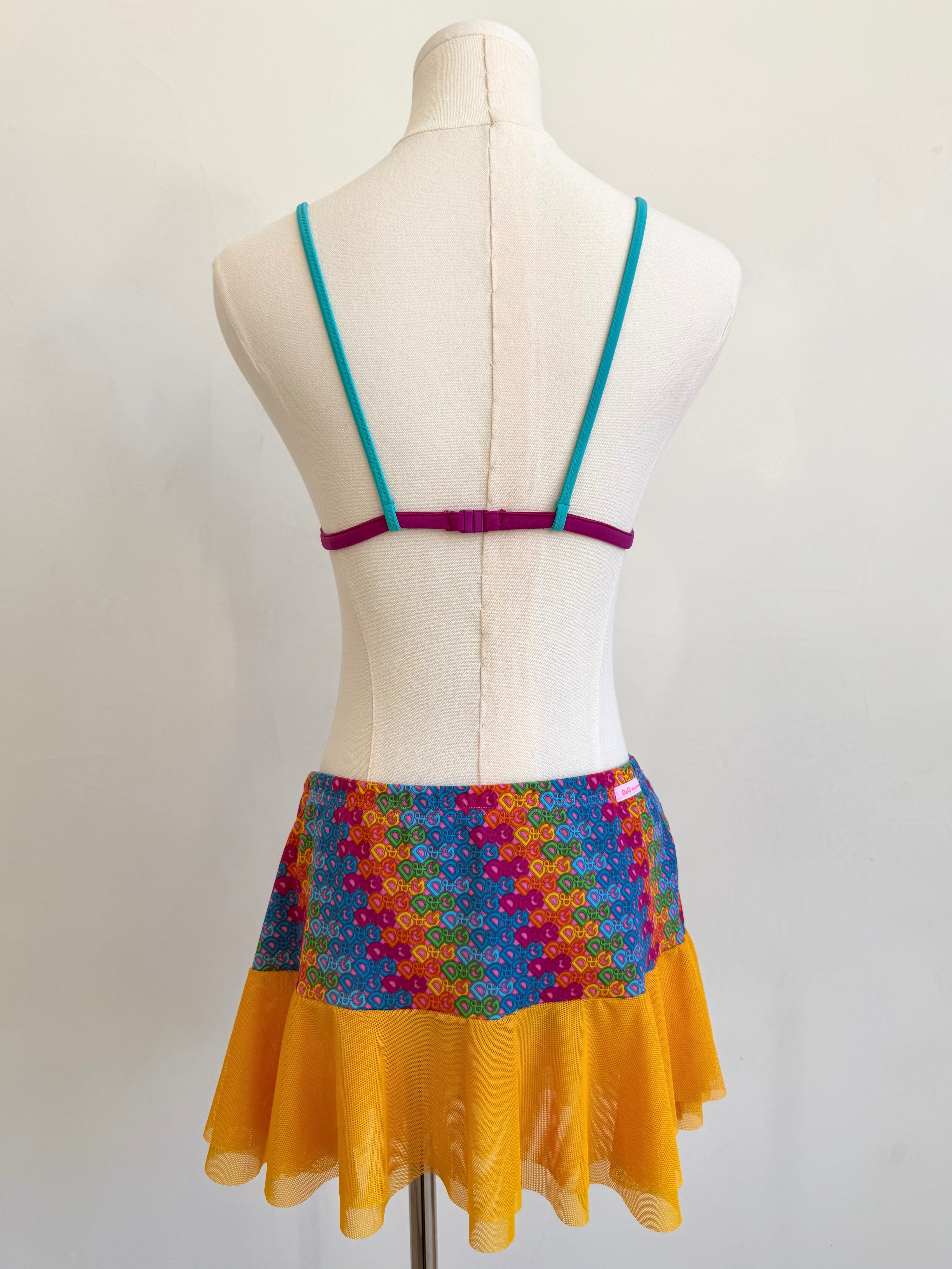 Rainbow Logo Mesh Ruffle Mini Skirt