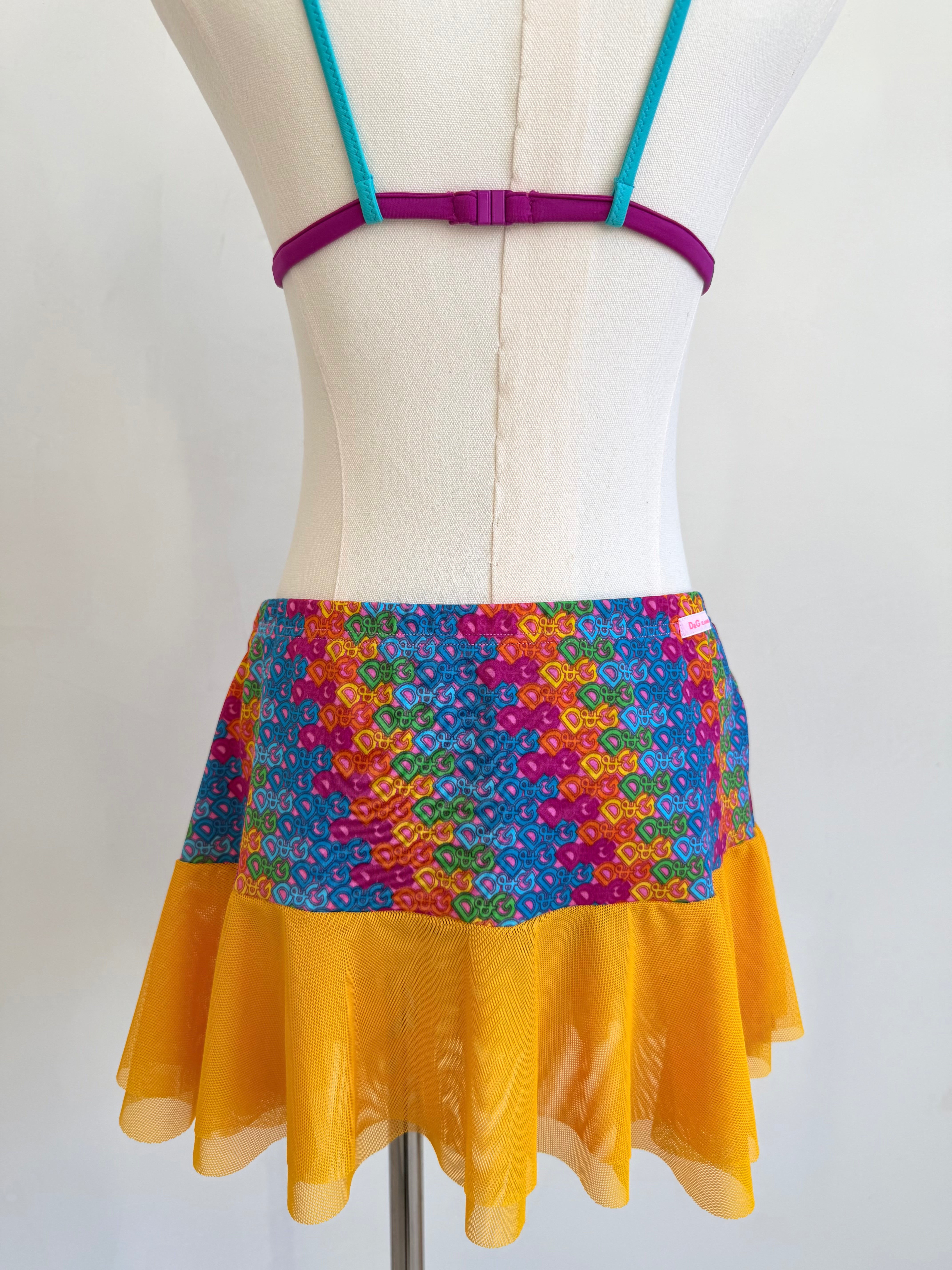 Rainbow Logo Mesh Ruffle Mini Skirt