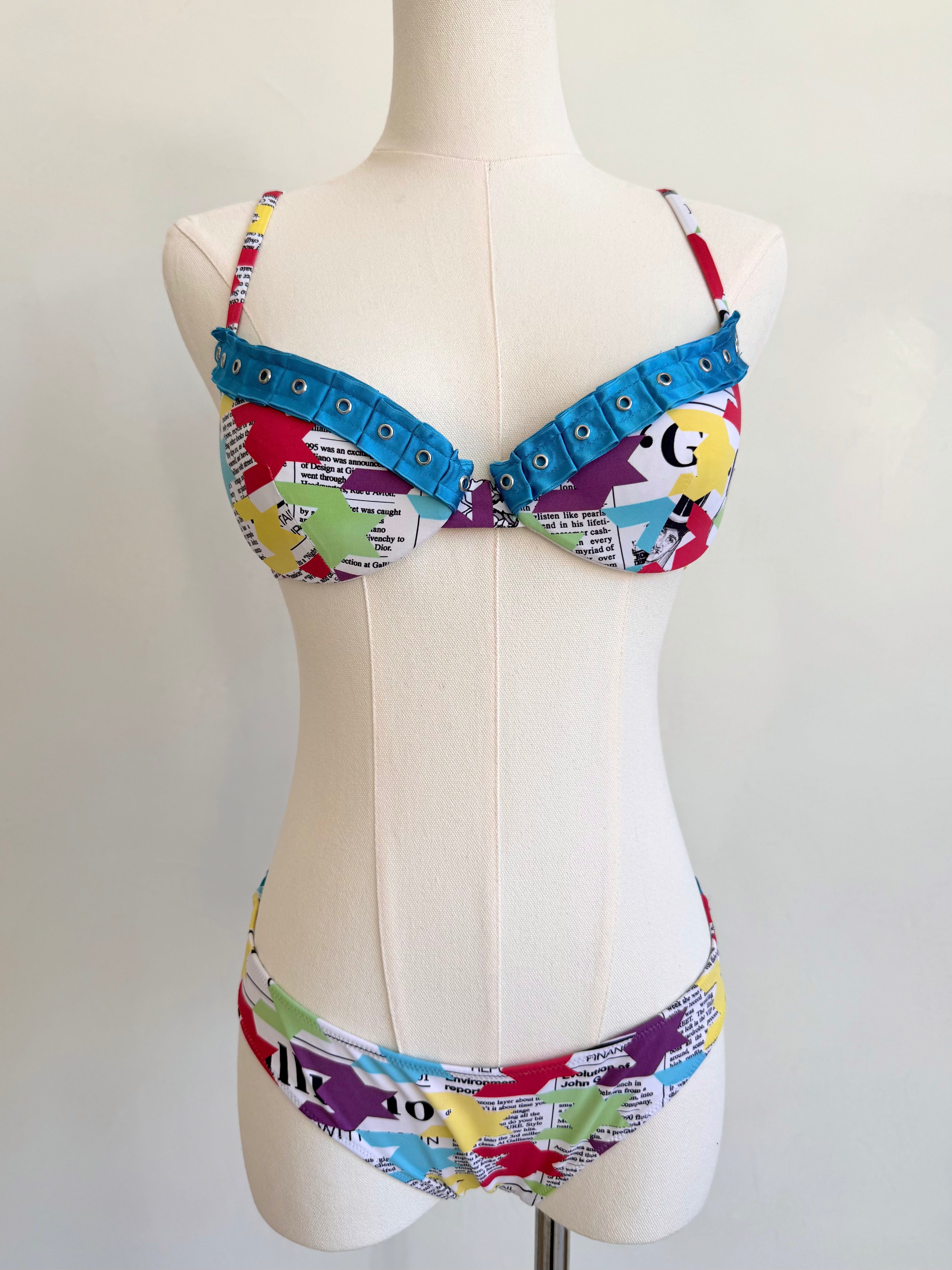 Multicolor Newspaper Collage Bikini Set