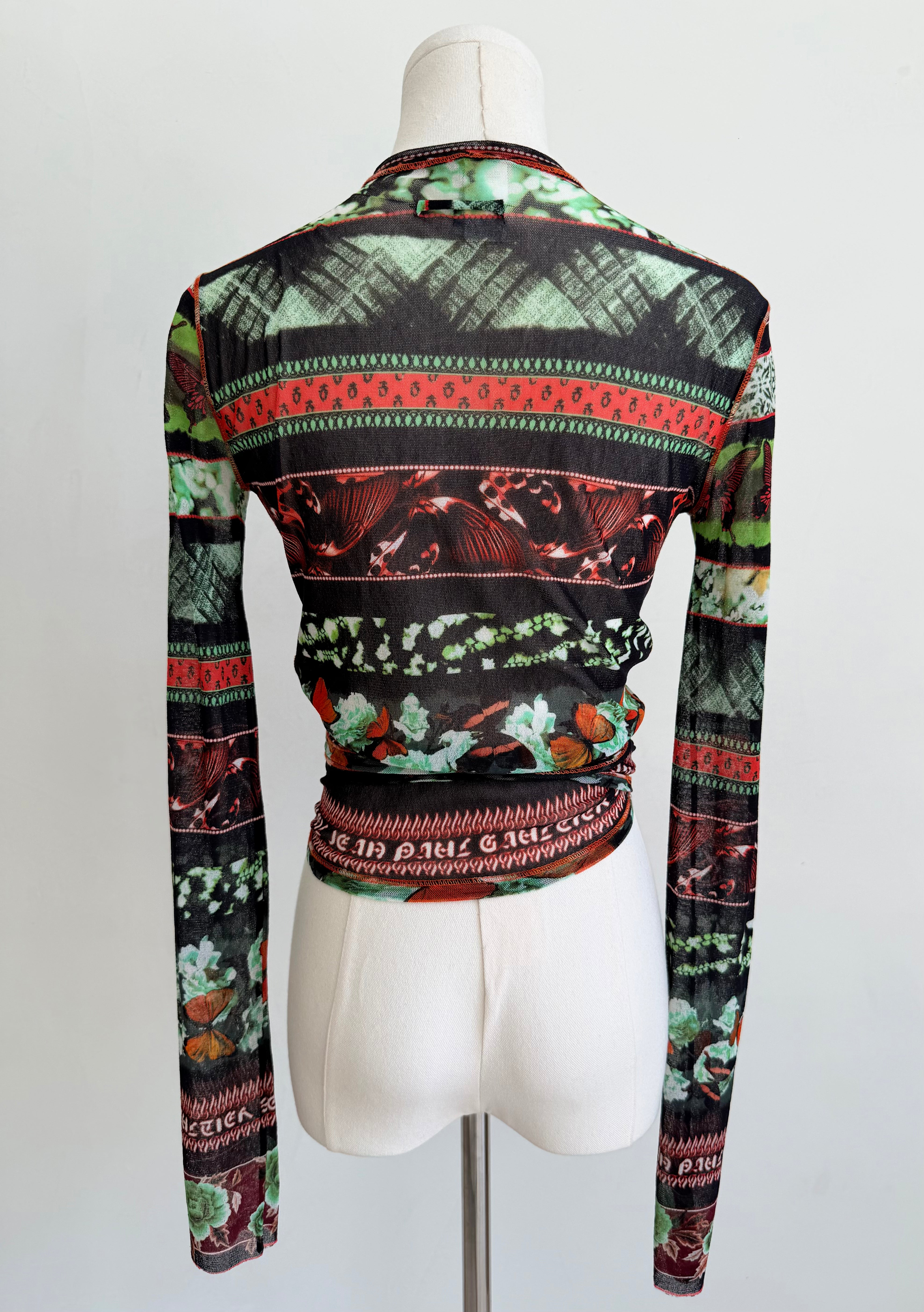 Multicolor Butterfly & Stripe Mesh Wrap Top
