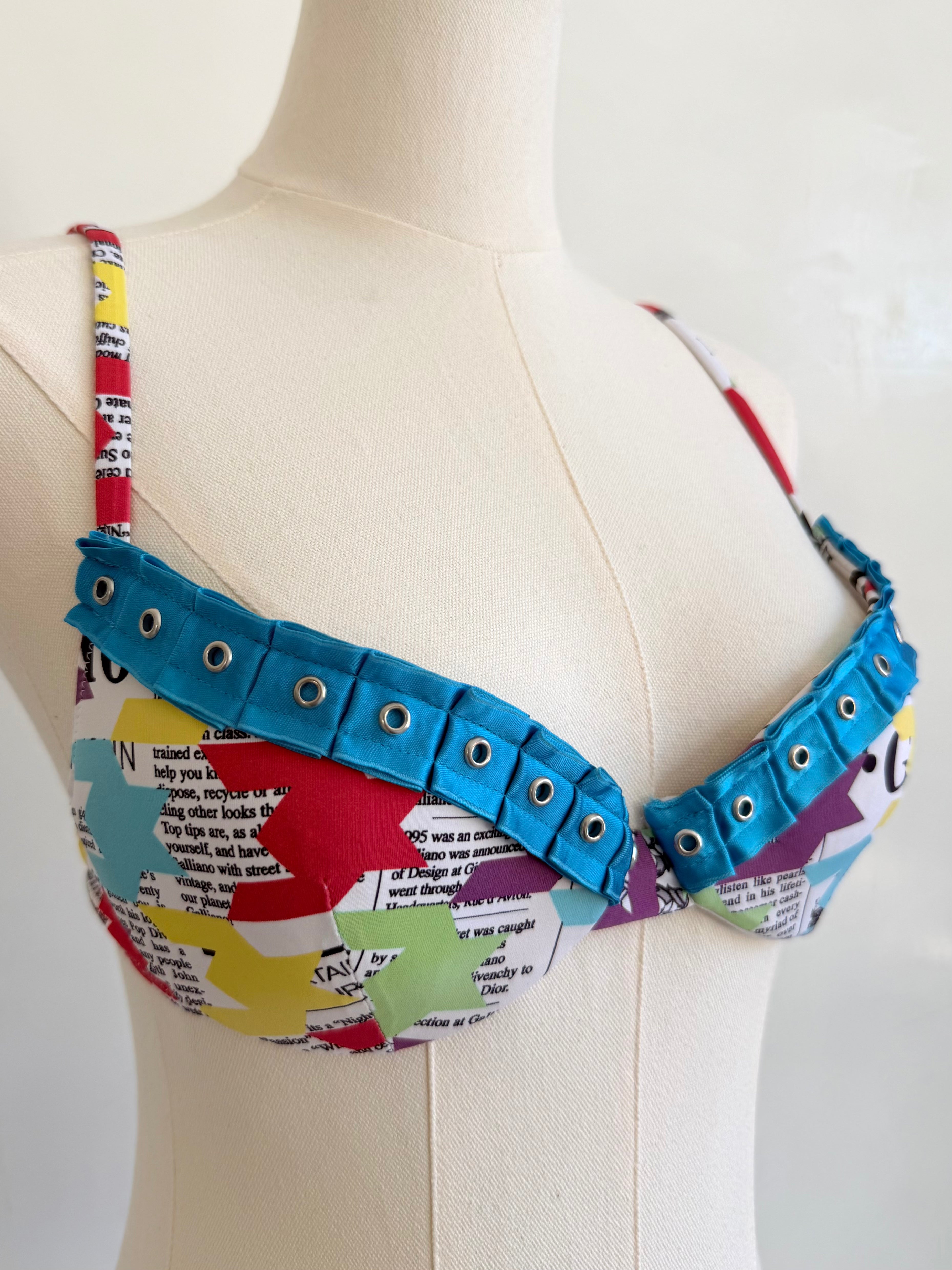Multicolor Newspaper Collage Bikini Set