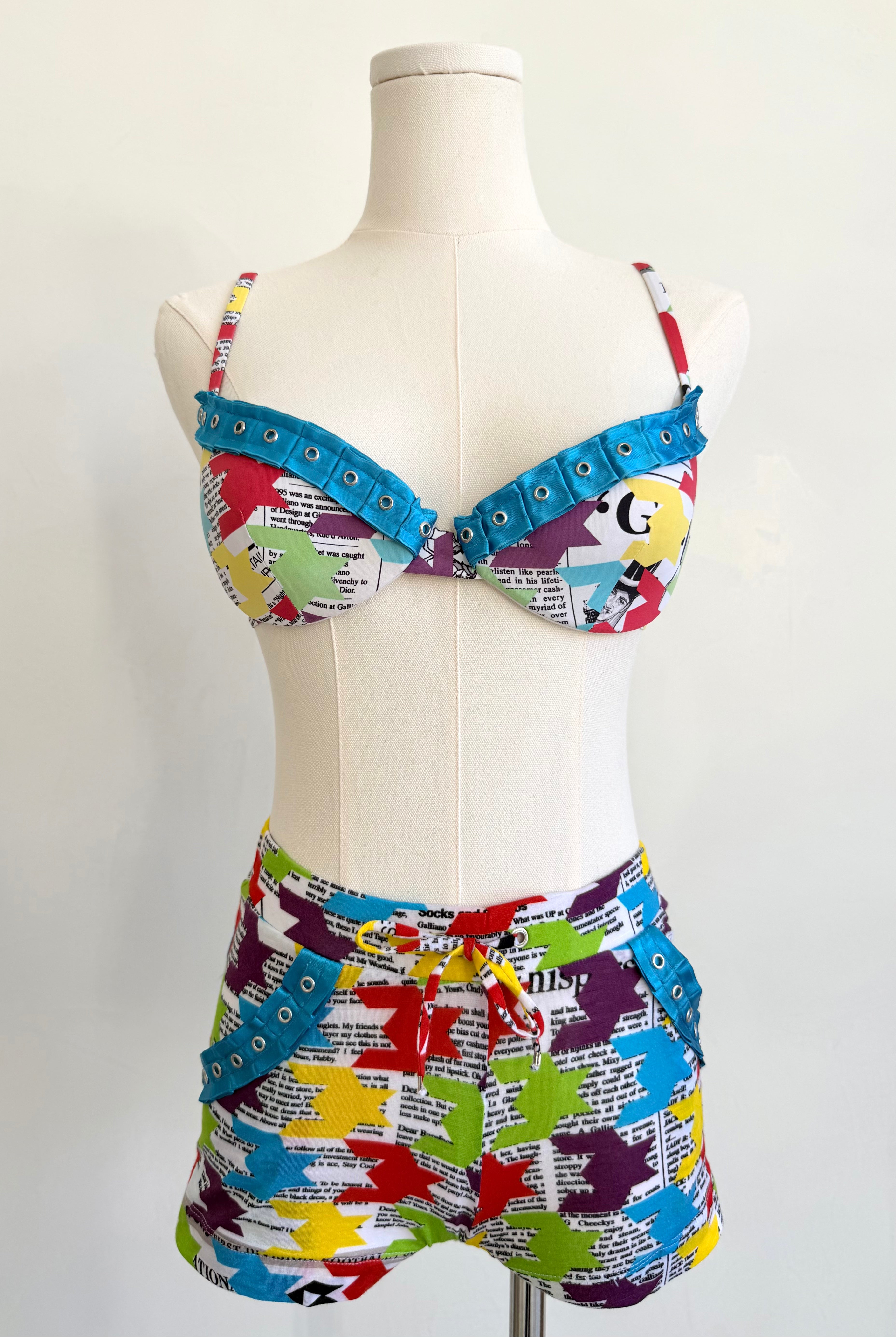 Multicolor Newspaper Collage Shorts