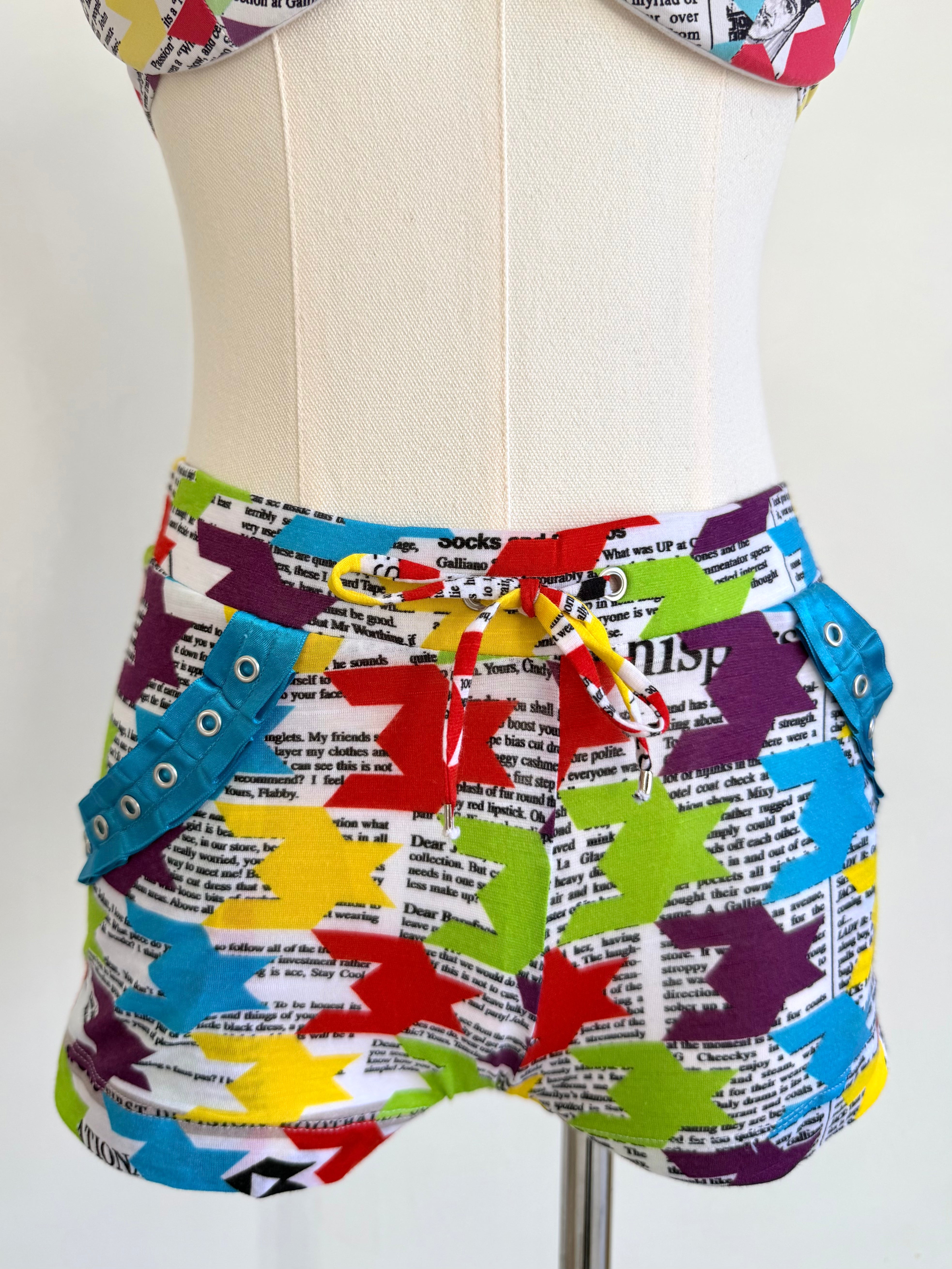 Multicolor Newspaper Collage Shorts