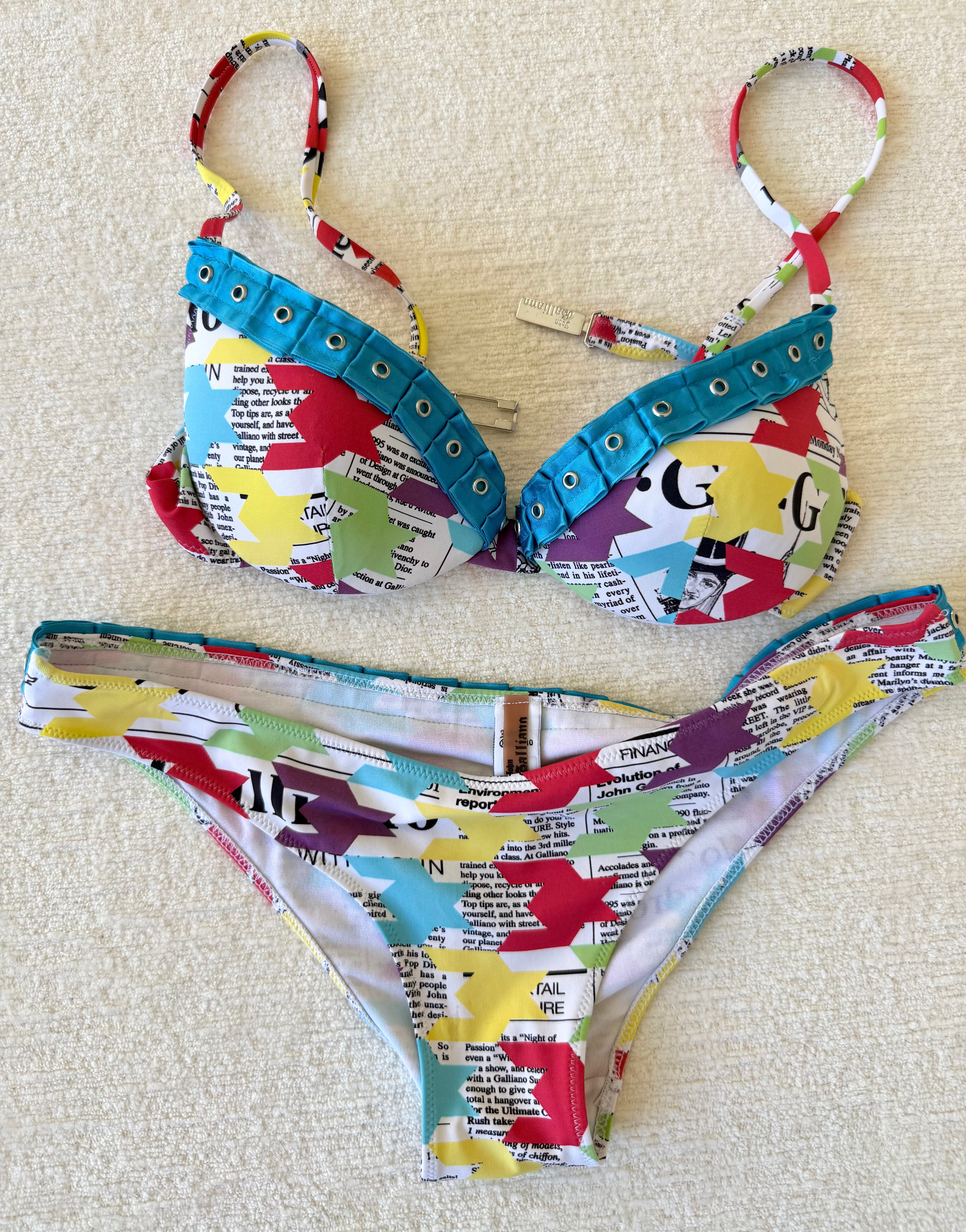 Multicolor Newspaper Collage Bikini Set