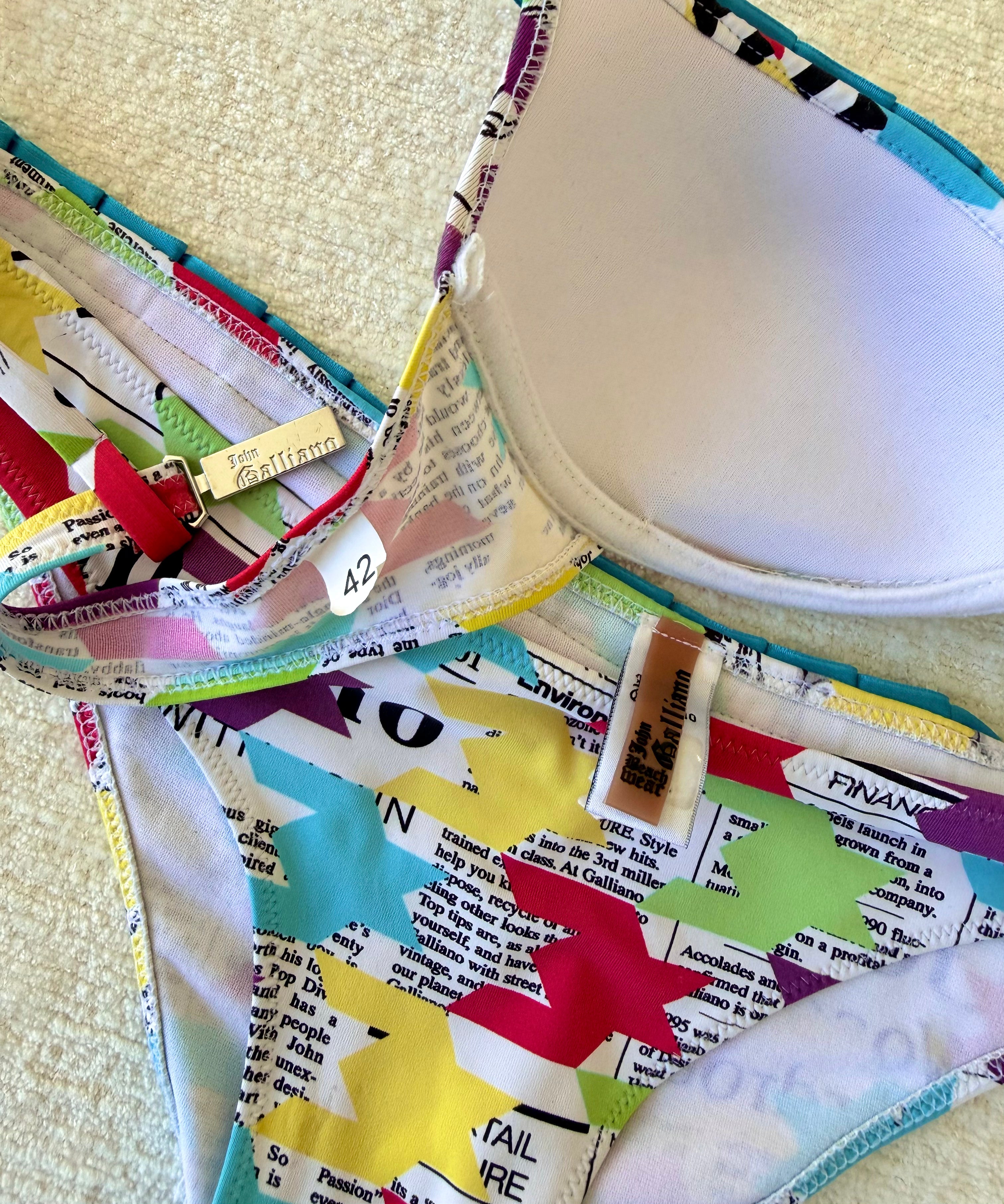 Multicolor Newspaper Collage Bikini Set