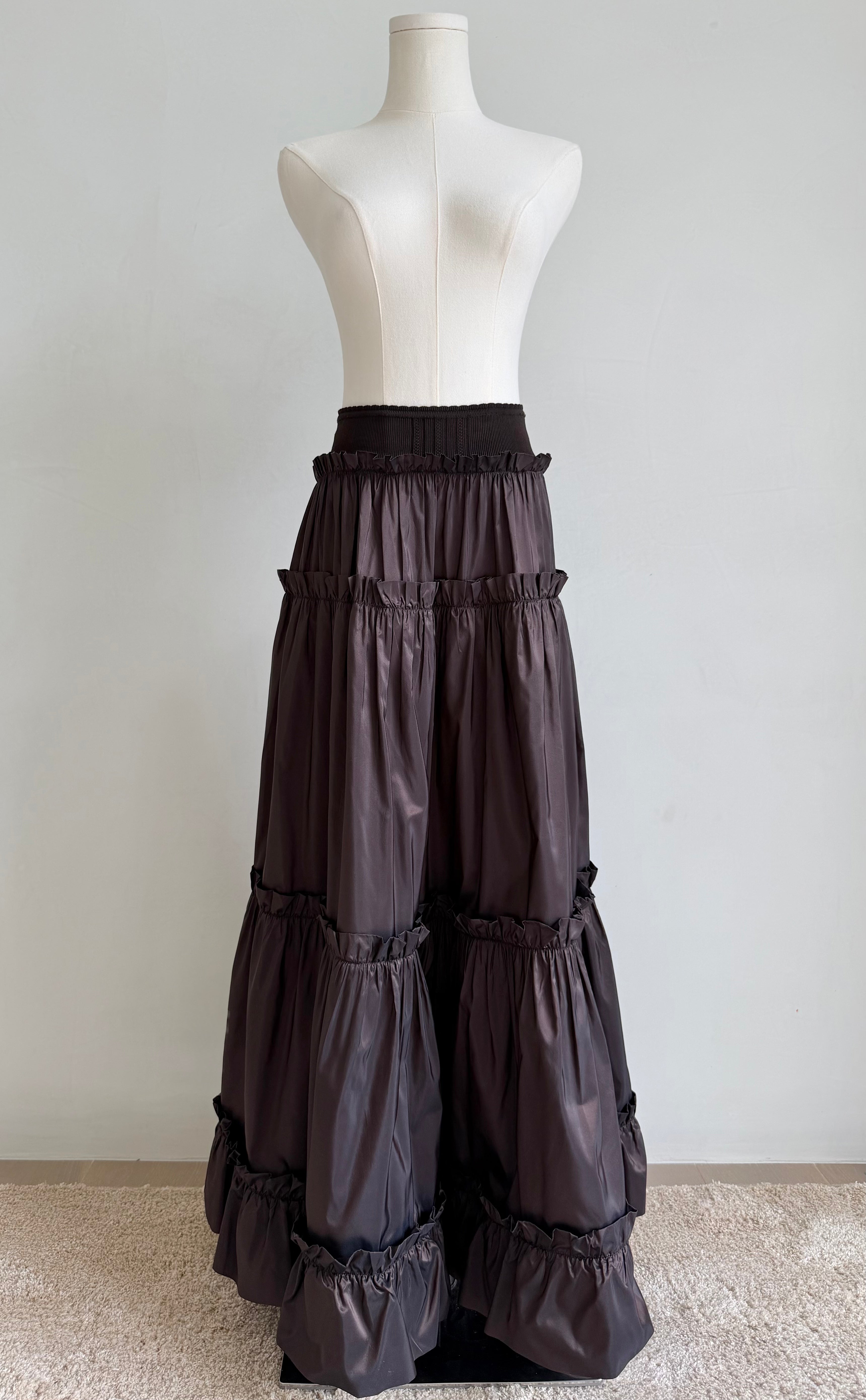 S/S 2005 Brown Tiered Ruffle Maxi Skirt