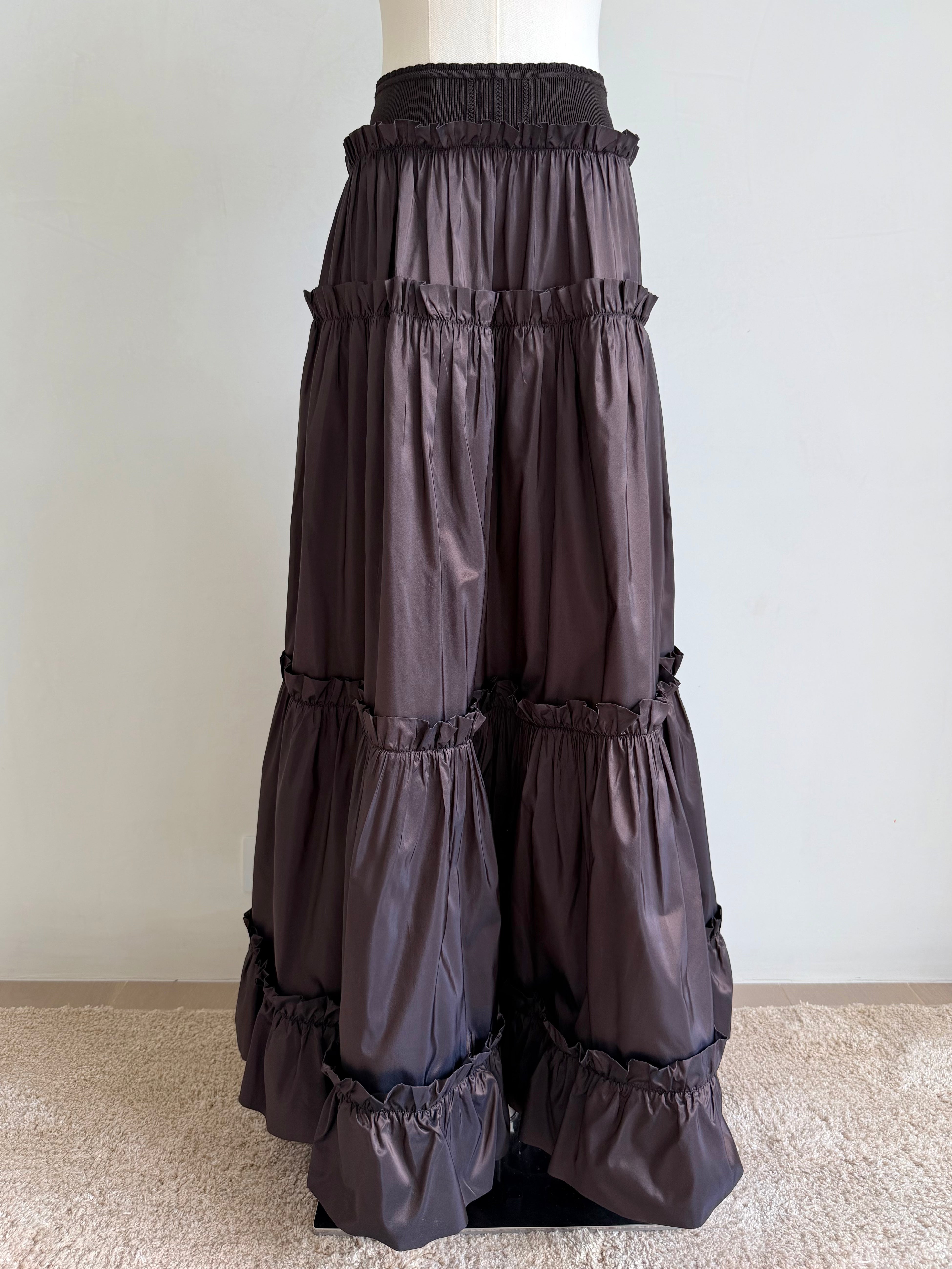 S/S 2005 Brown Tiered Ruffle Maxi Skirt