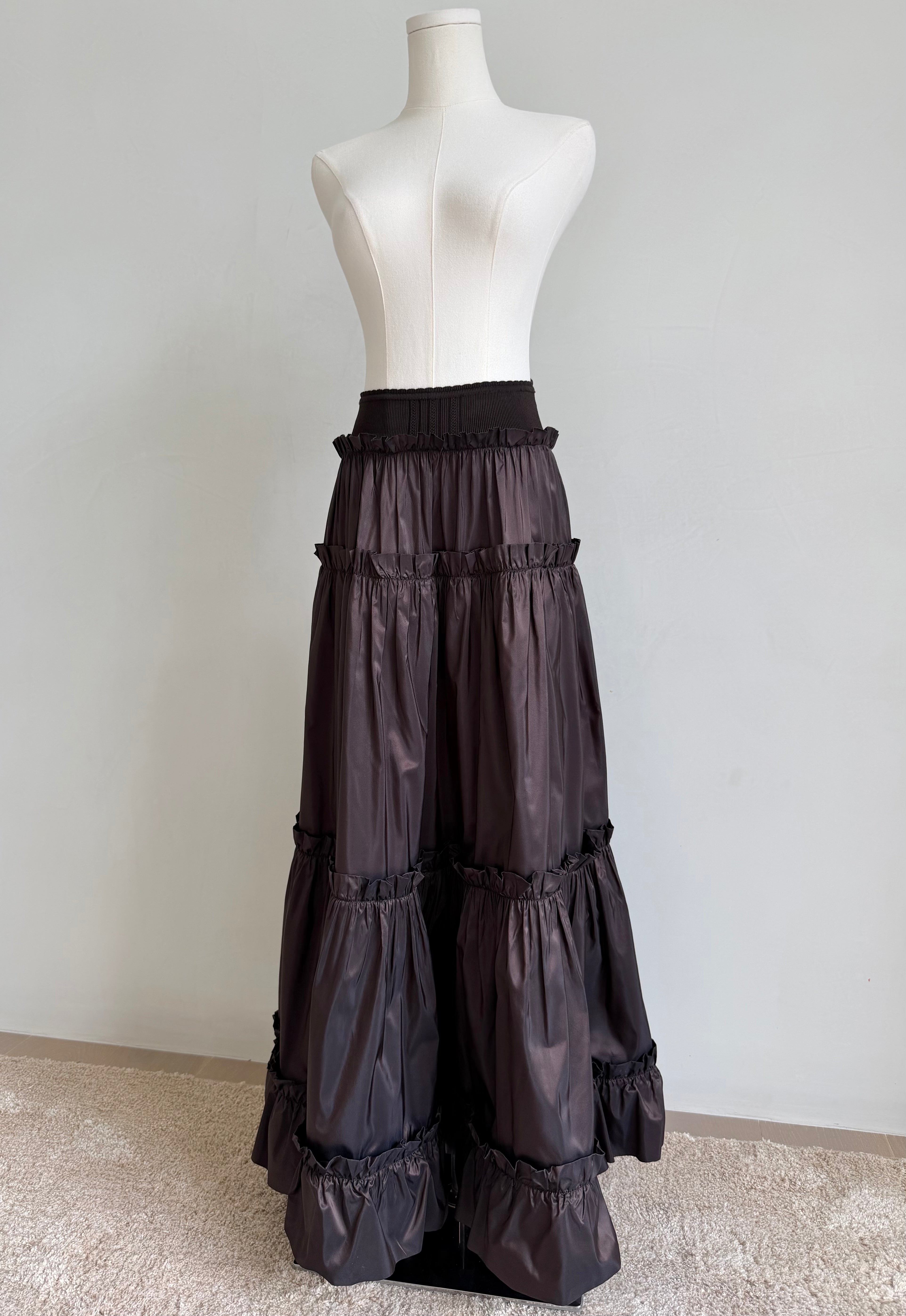 S/S 2005 Brown Tiered Ruffle Maxi Skirt