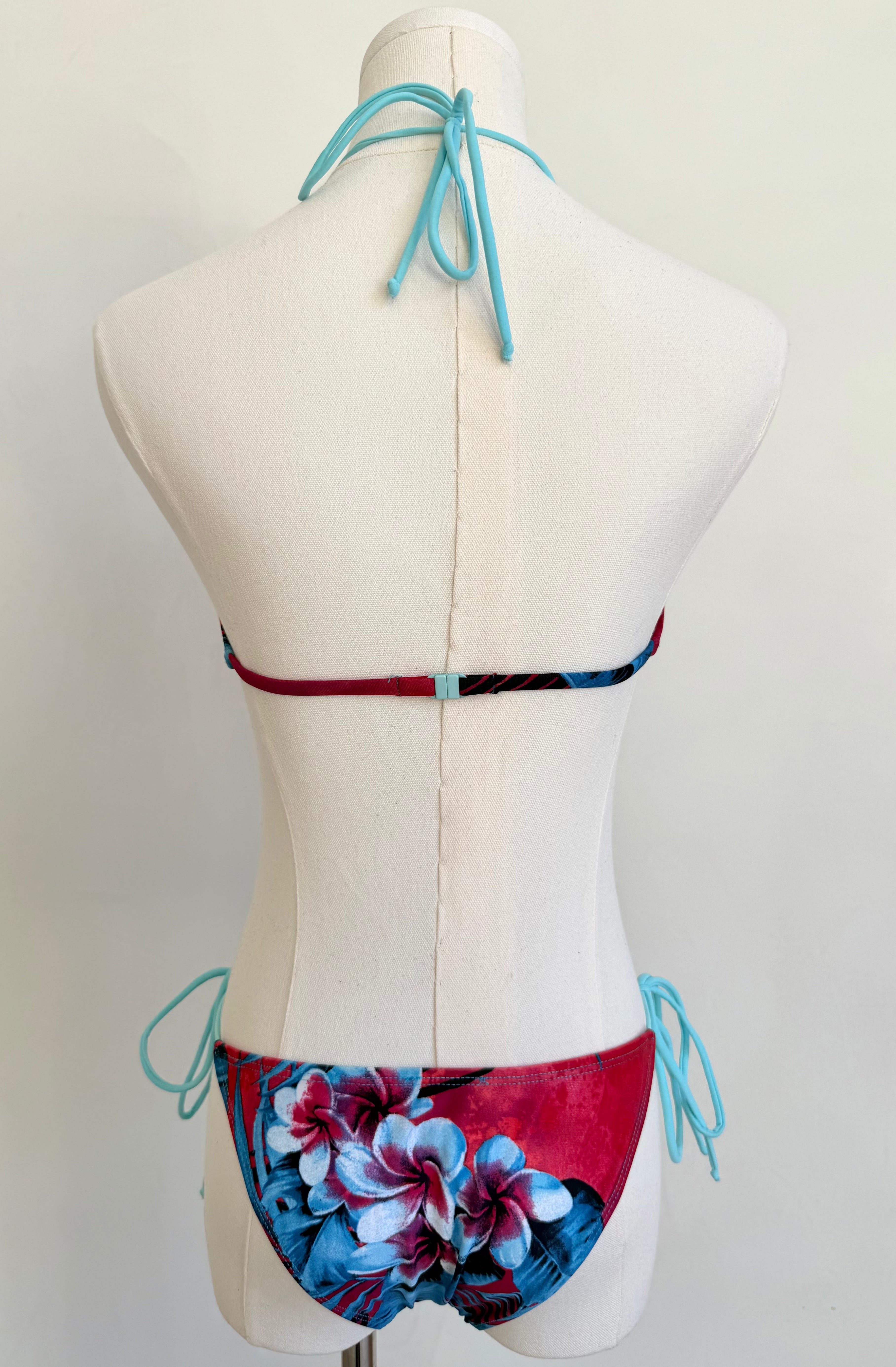 S/S 2003 Red & Blue Hawaiian Floral Corset Lace-Up One-Piece