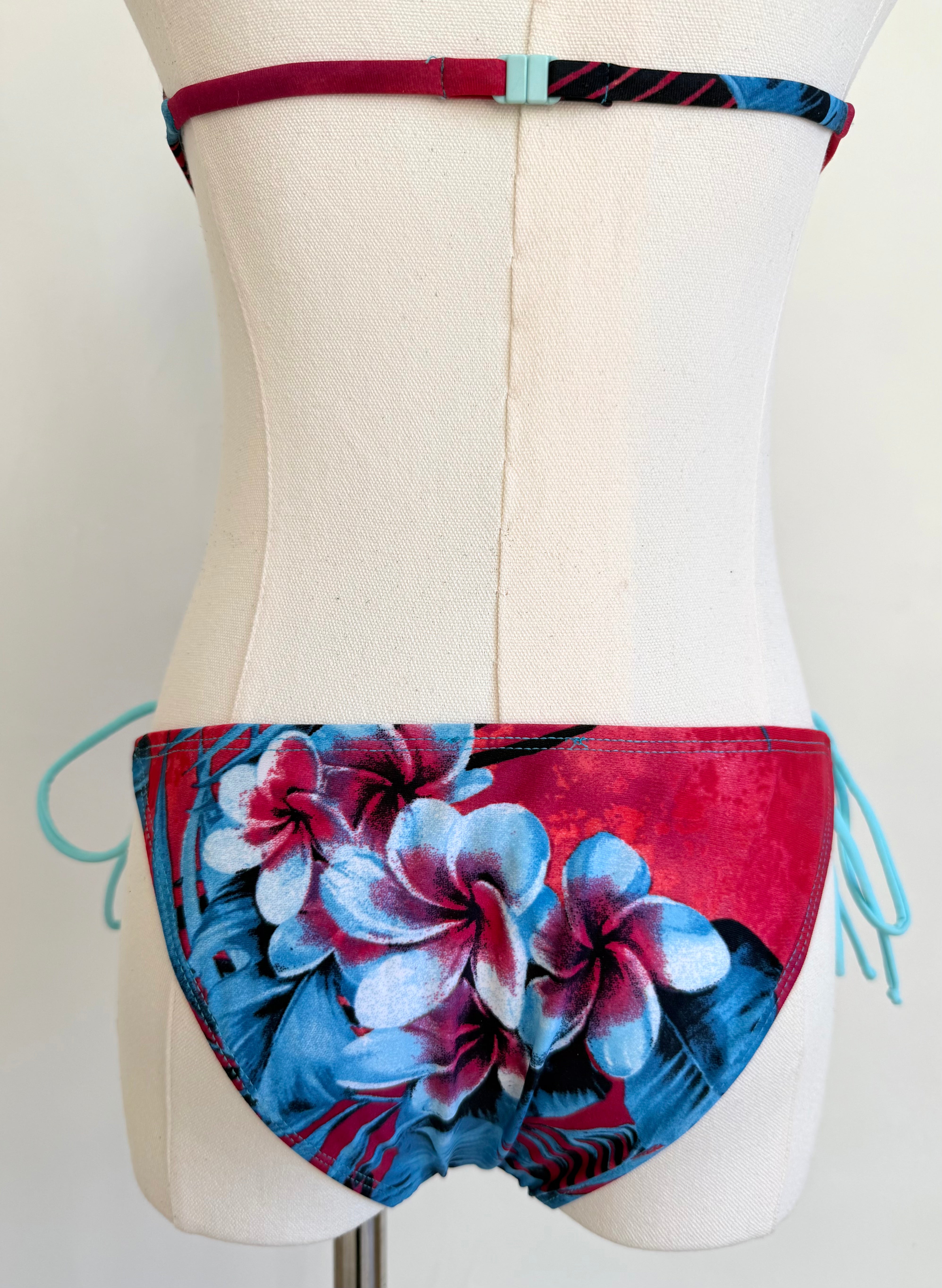 S/S 2003 Red & Blue Hawaiian Floral Corset Lace-Up One-Piece