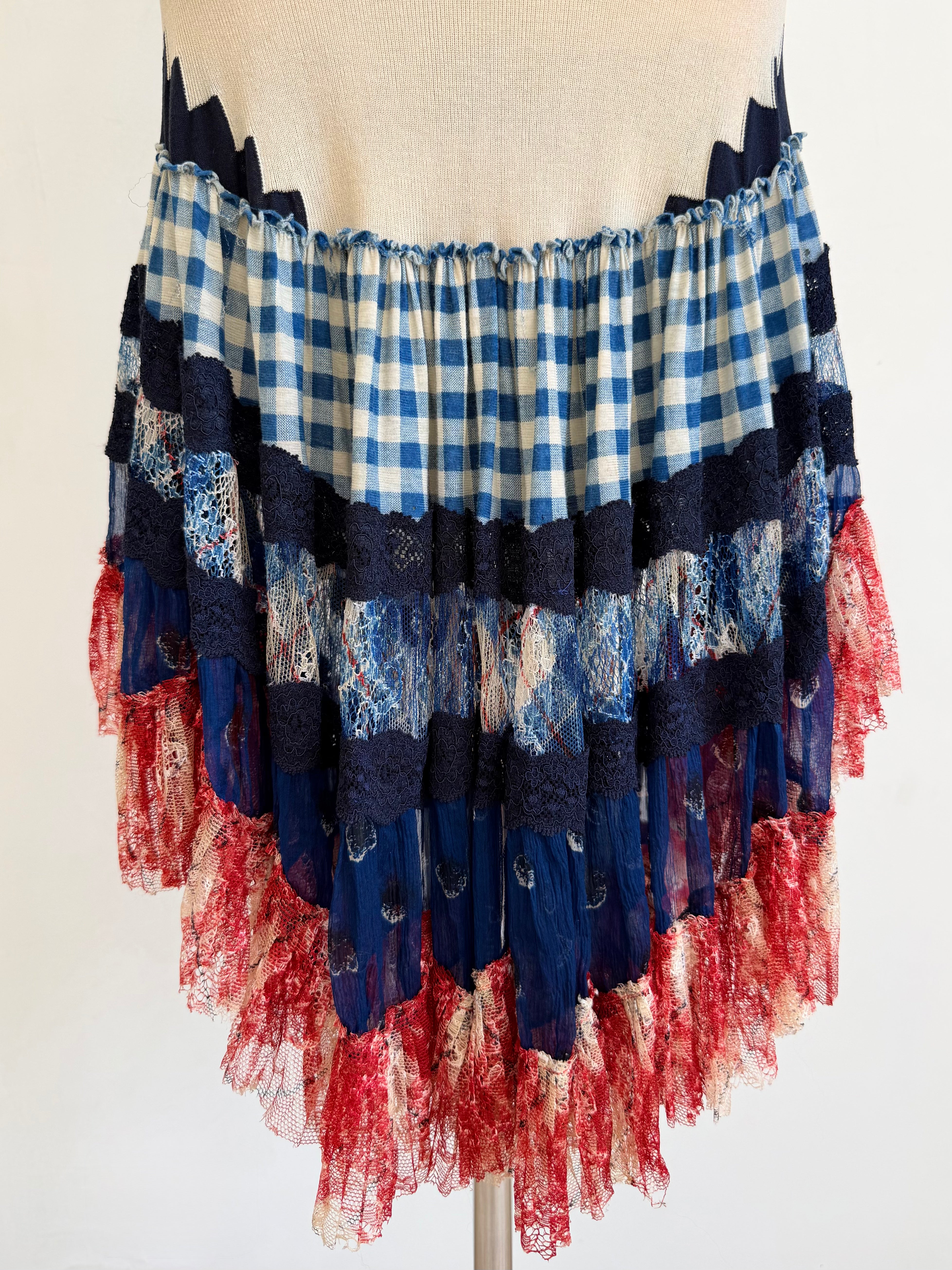 1990s Gingham & Lace Knit Dress