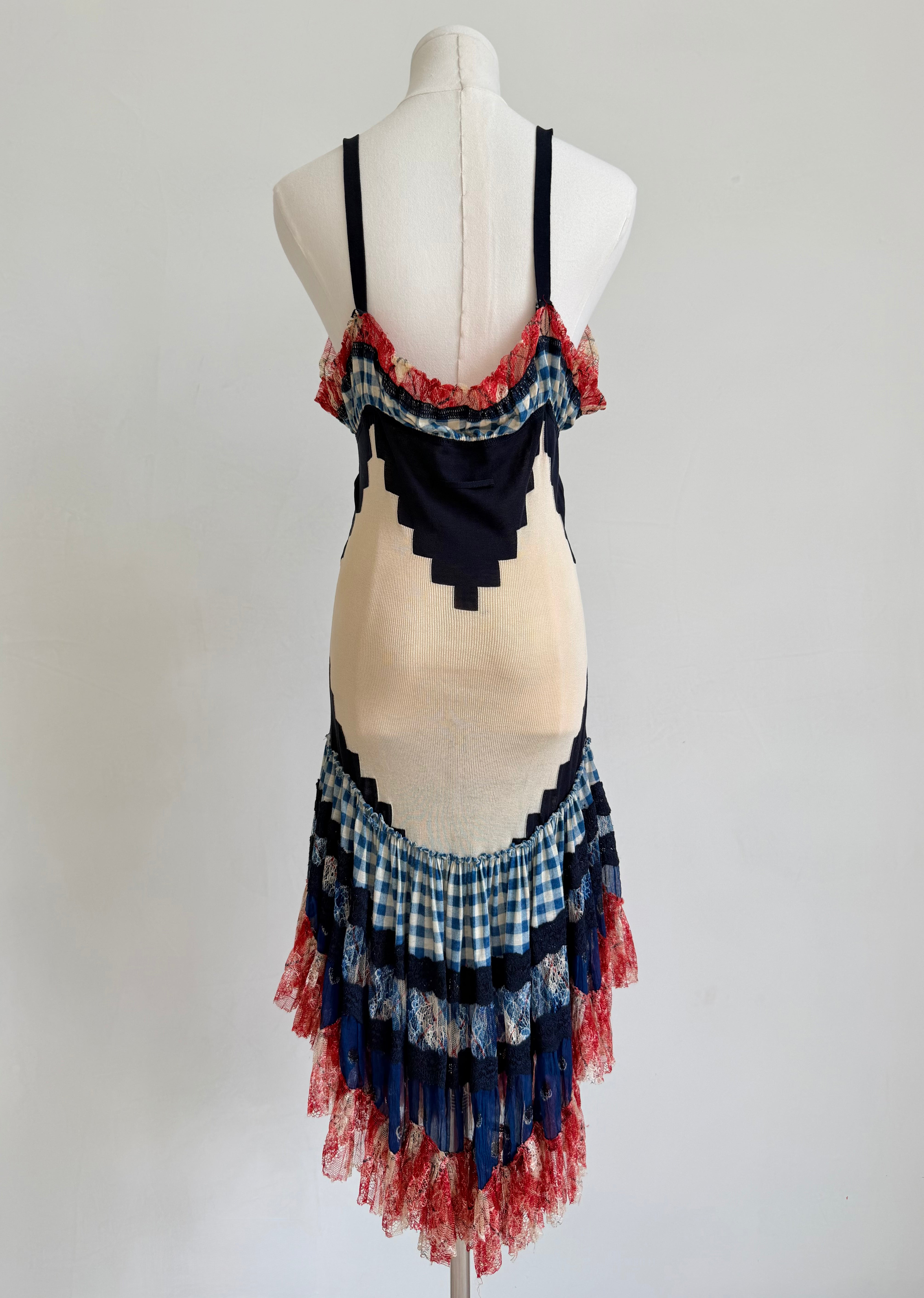 1990s Gingham & Lace Knit Dress