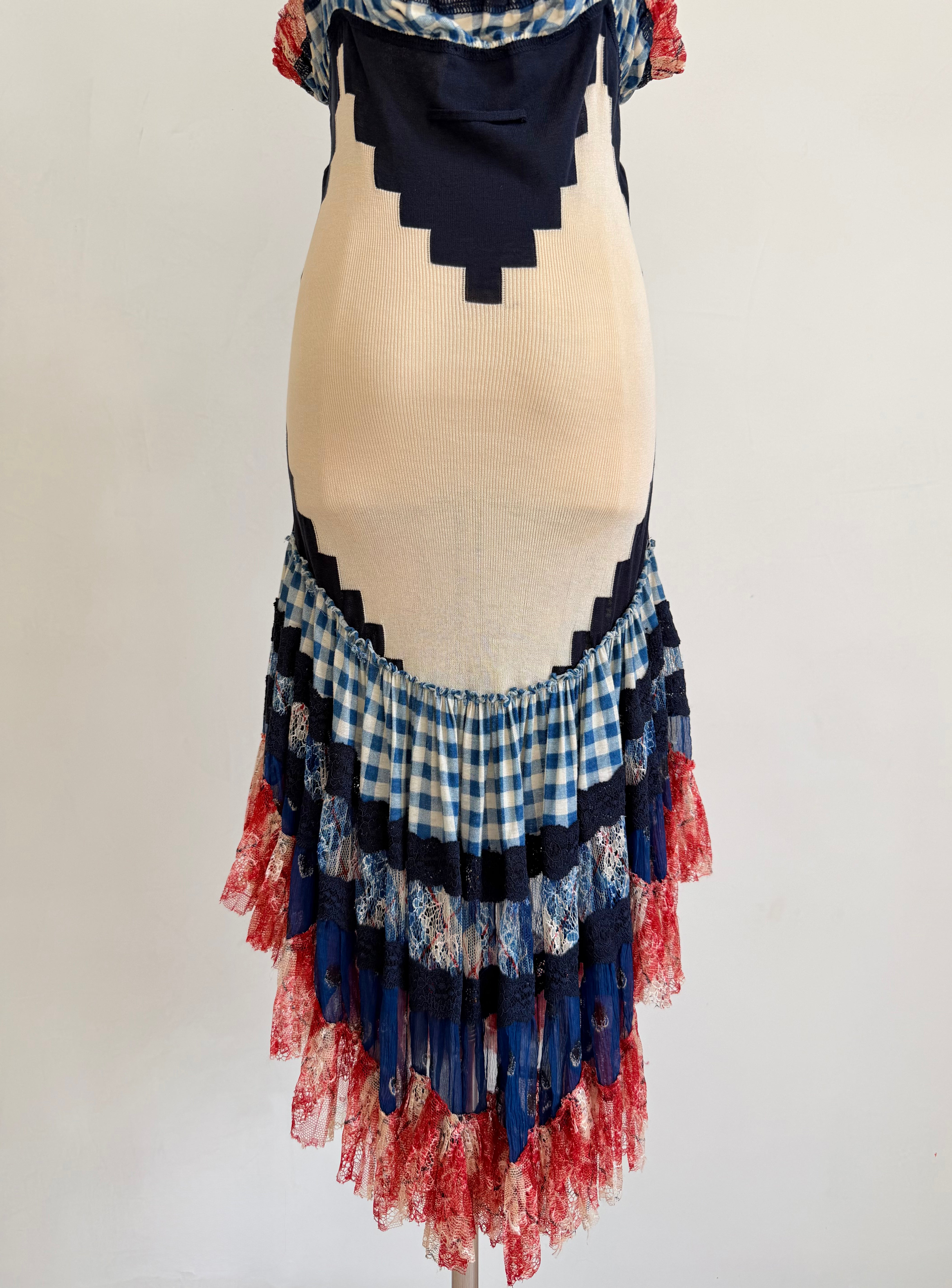 1990s Gingham & Lace Knit Dress