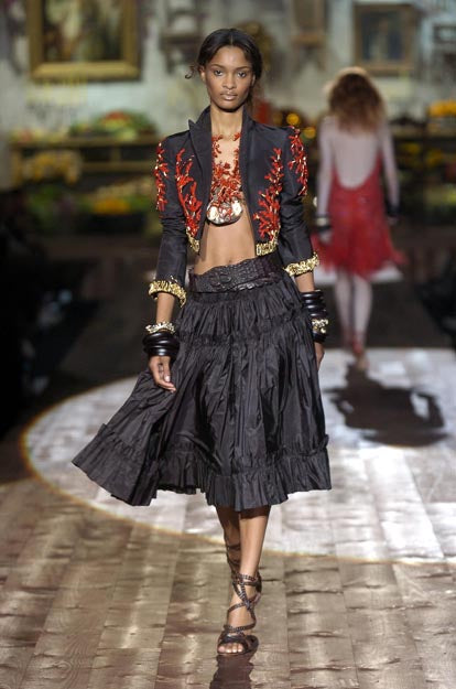 S/S 2005 Brown Tiered Ruffle Maxi Skirt