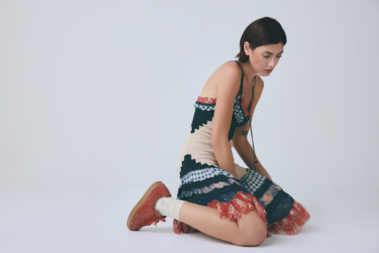 1990s Gingham & Lace Knit Dress