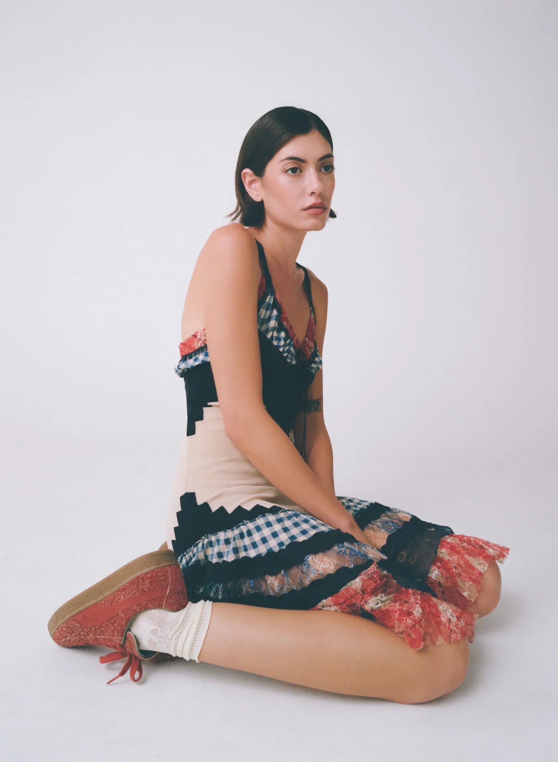 1990s Gingham & Lace Knit Dress