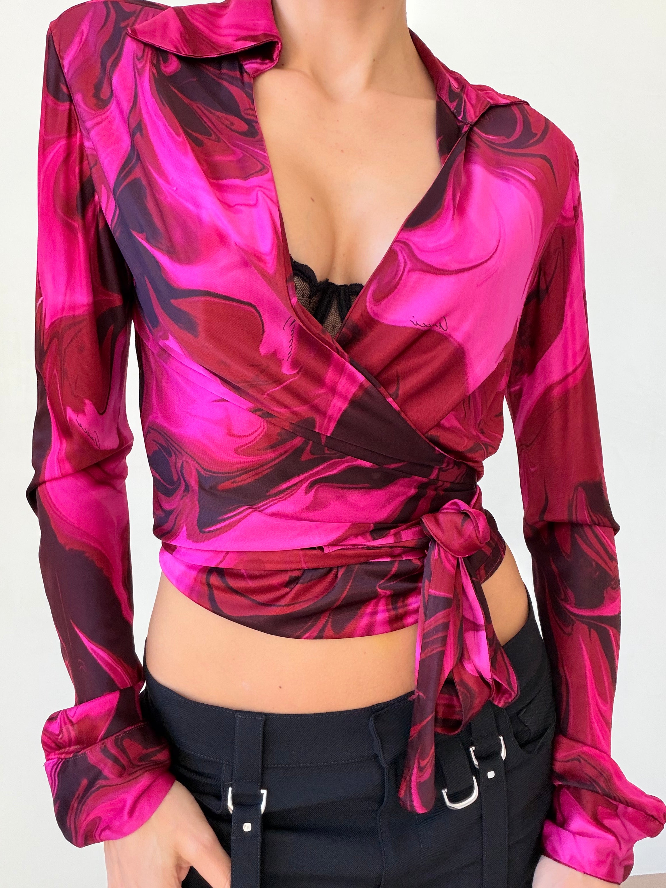 Fuchsia & Burgundy Tie-Up Top