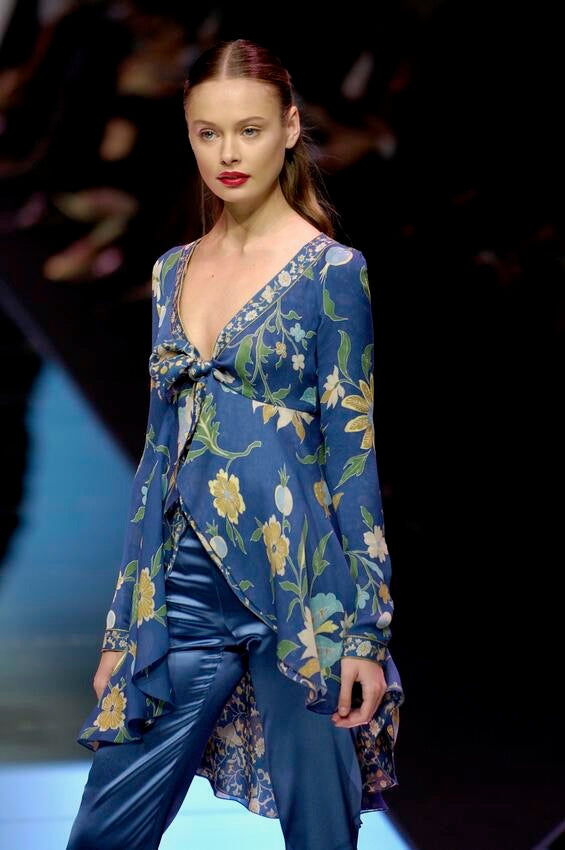 S/S 2006 Blue Floral Print Asymmetrical Blouse