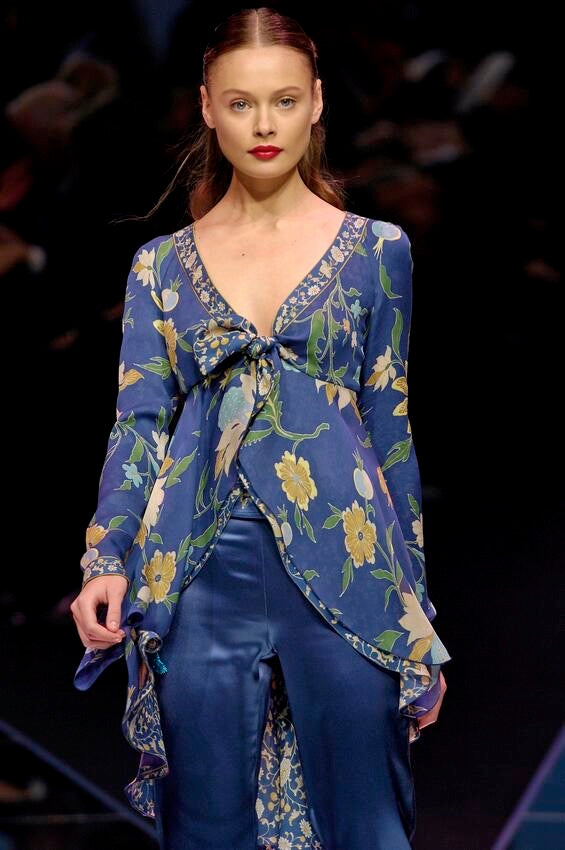 S/S 2006 Blue Floral Print Asymmetrical Blouse