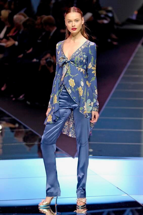 S/S 2006 Blue Floral Print Asymmetrical Blouse