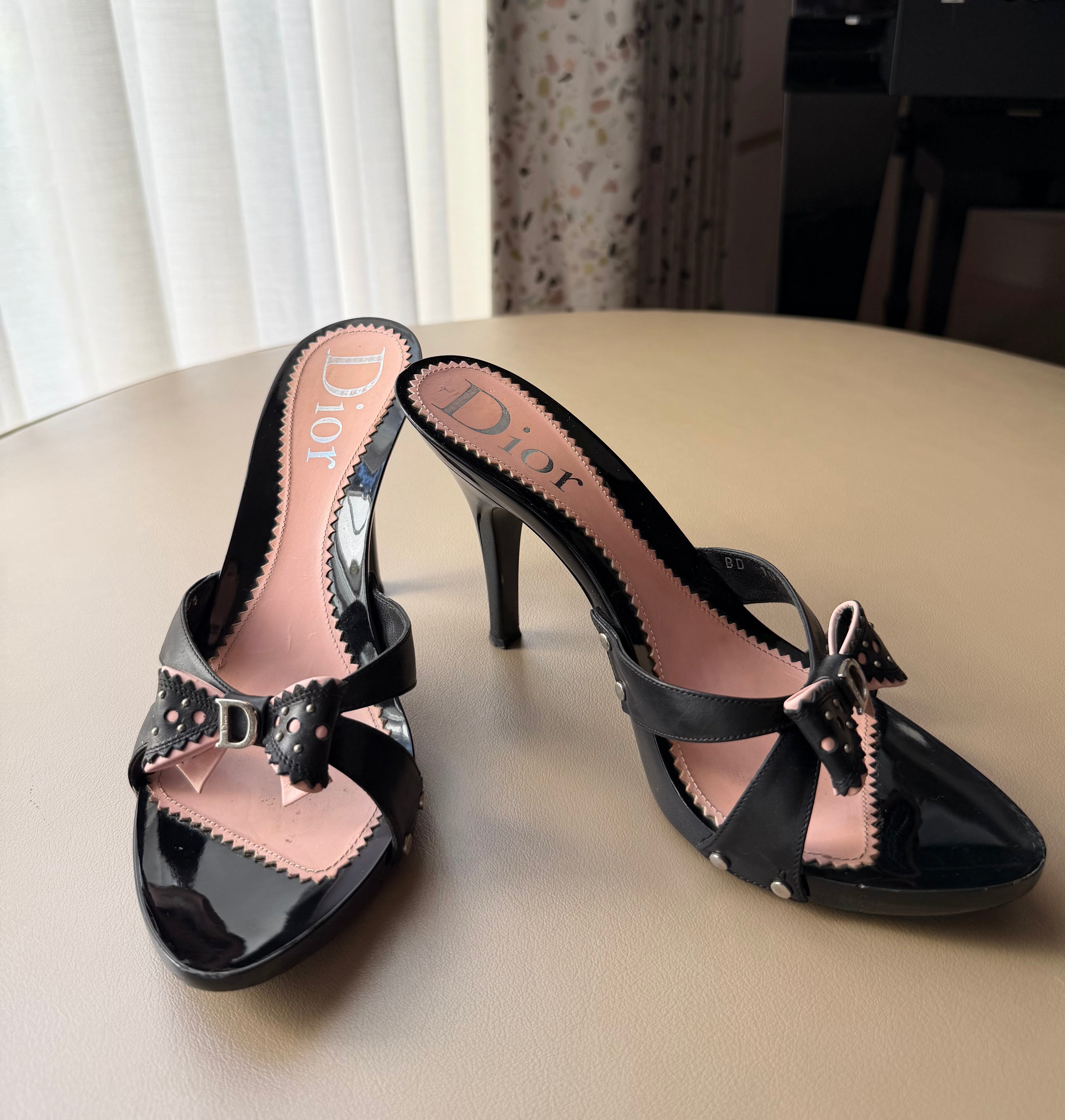 Black and Pink Bow Heels