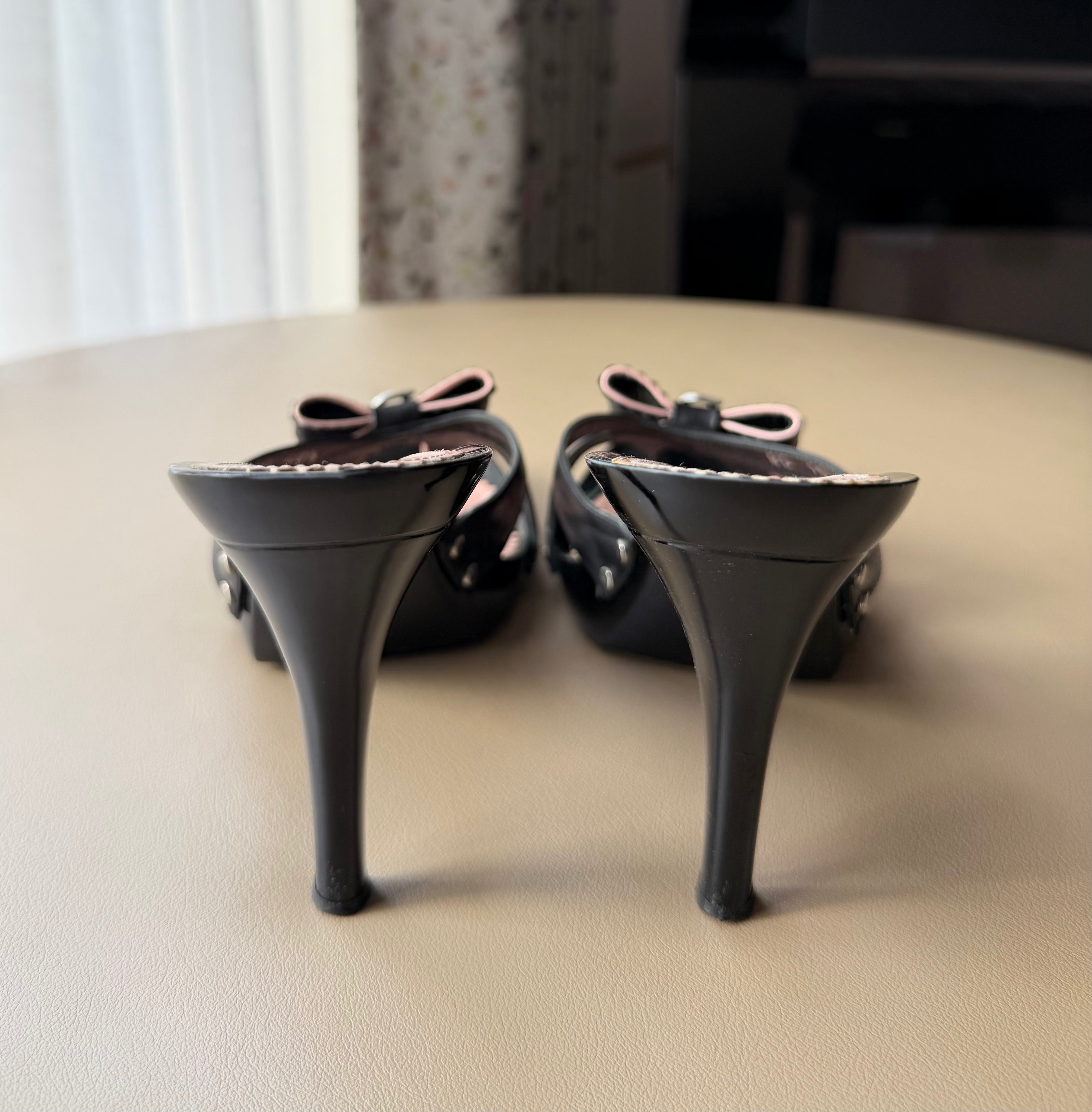 Black and Pink Bow Heels