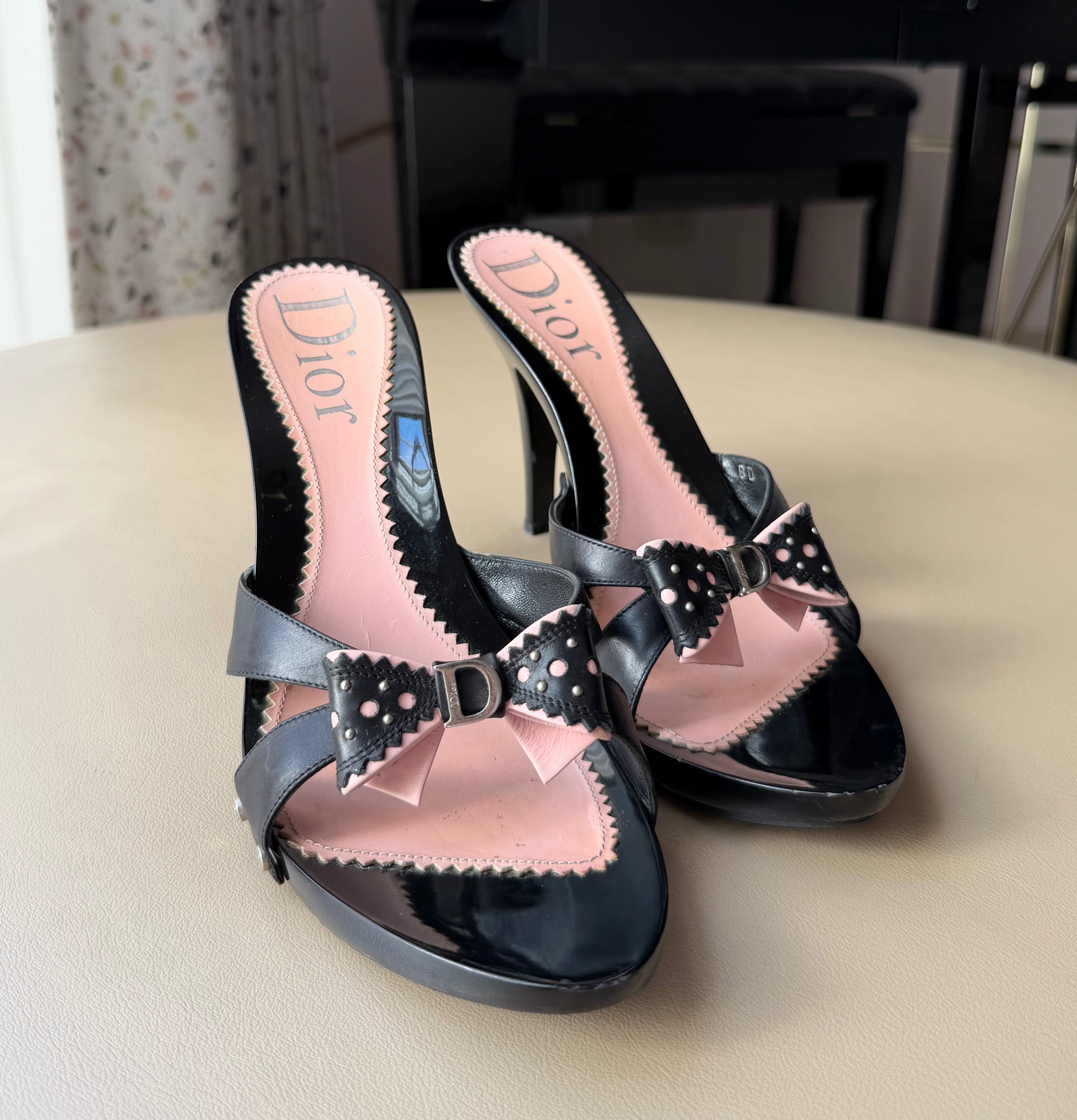 Black and Pink Bow Heels