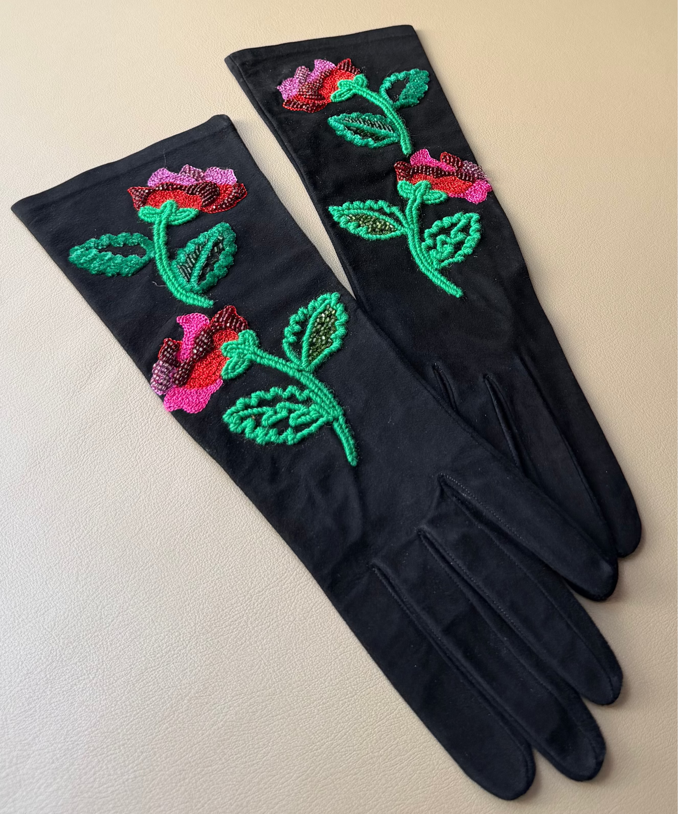 Embroidered Rose Evening Gloves
