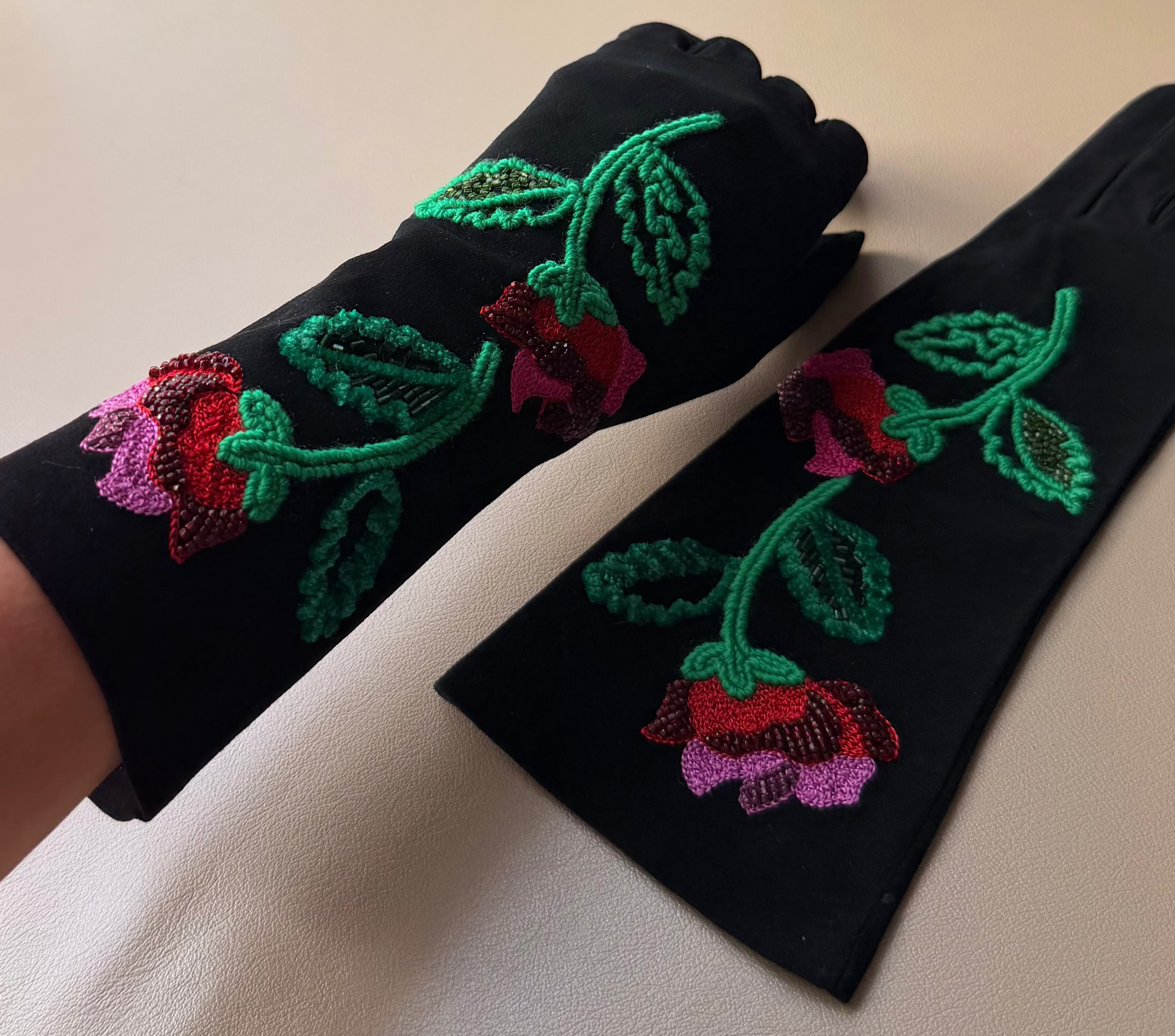 Embroidered Rose Evening Gloves