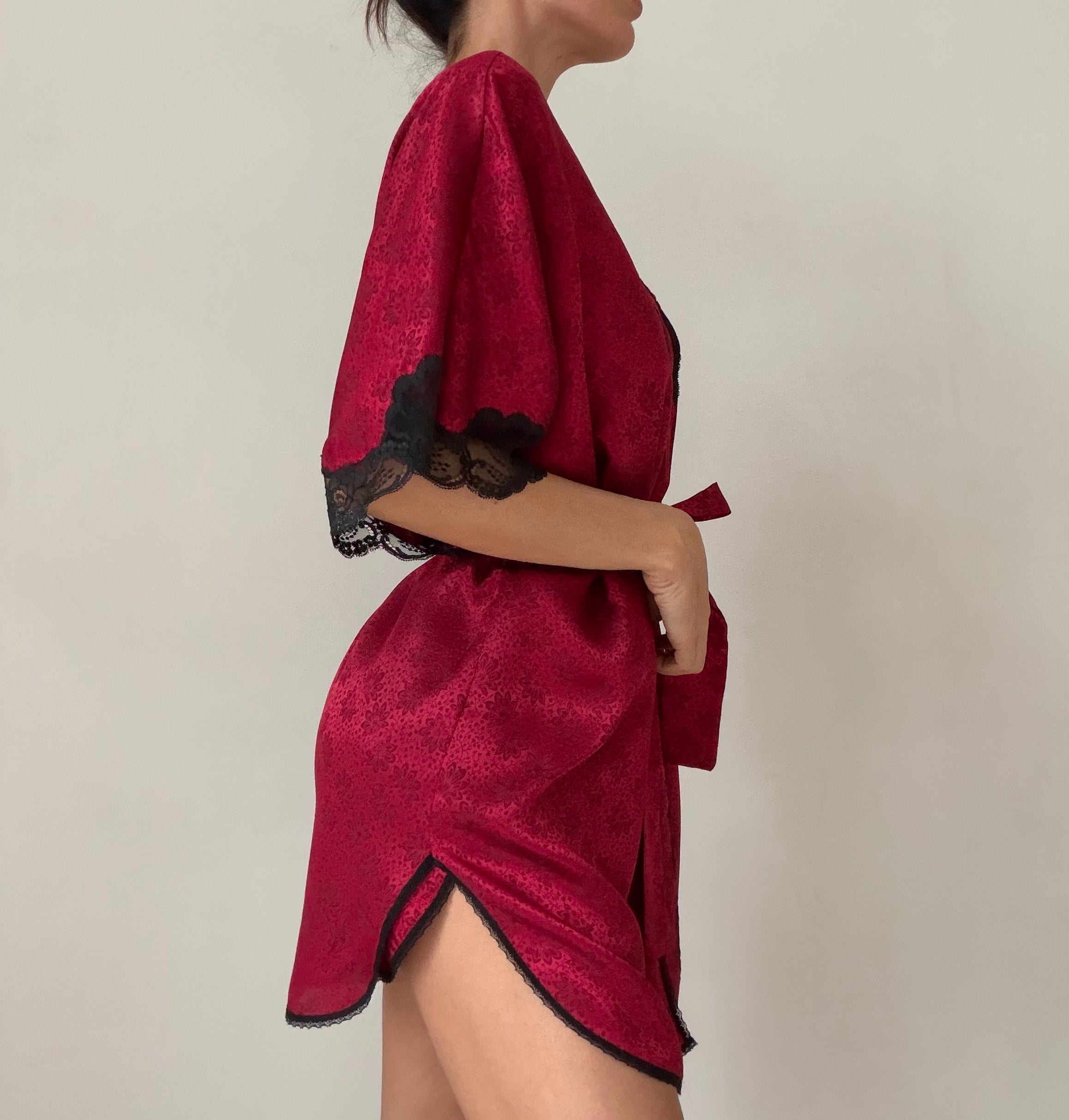 Red Floral & Black Lace Lingerie Set