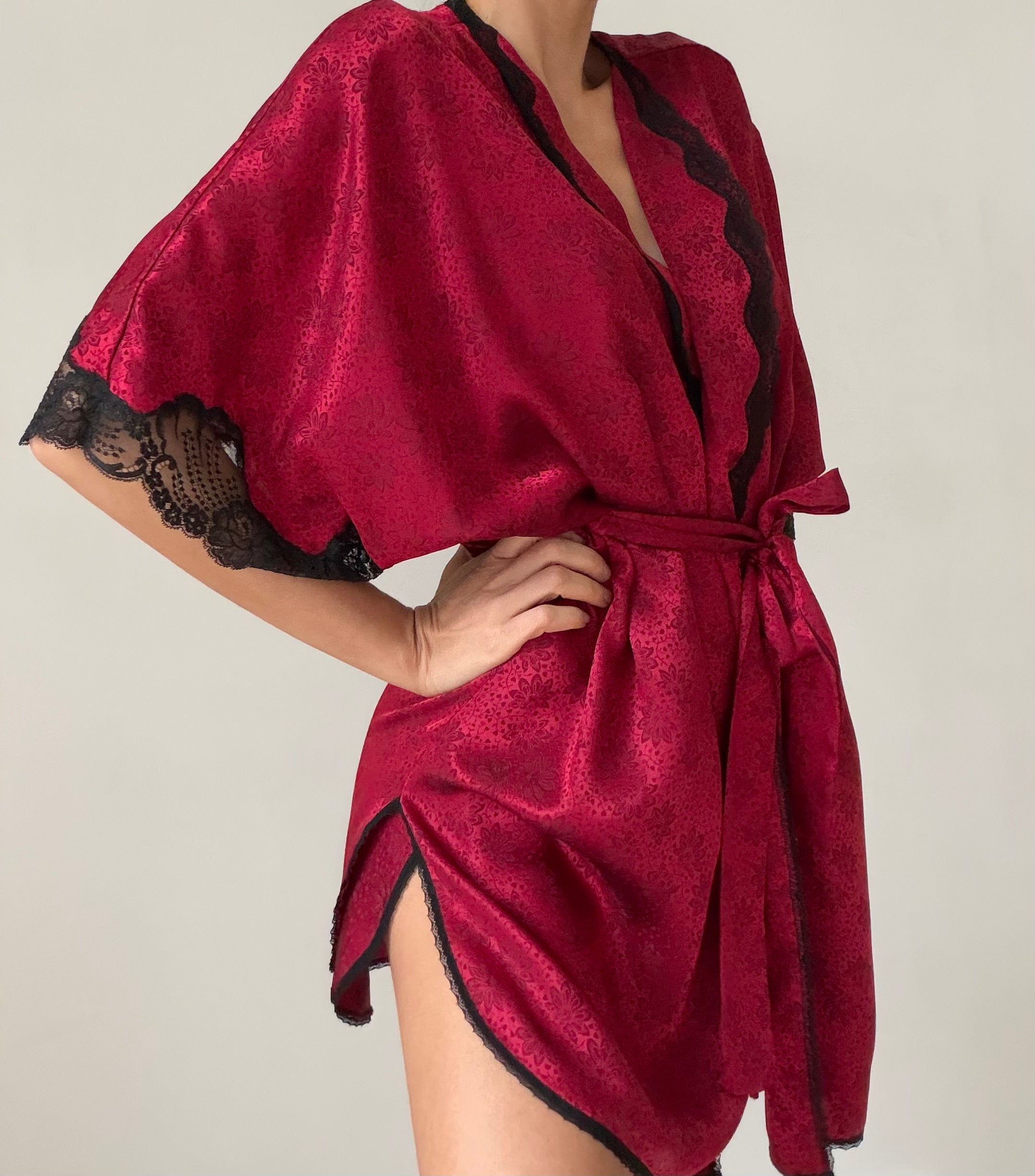 Red Floral & Black Lace Lingerie Set