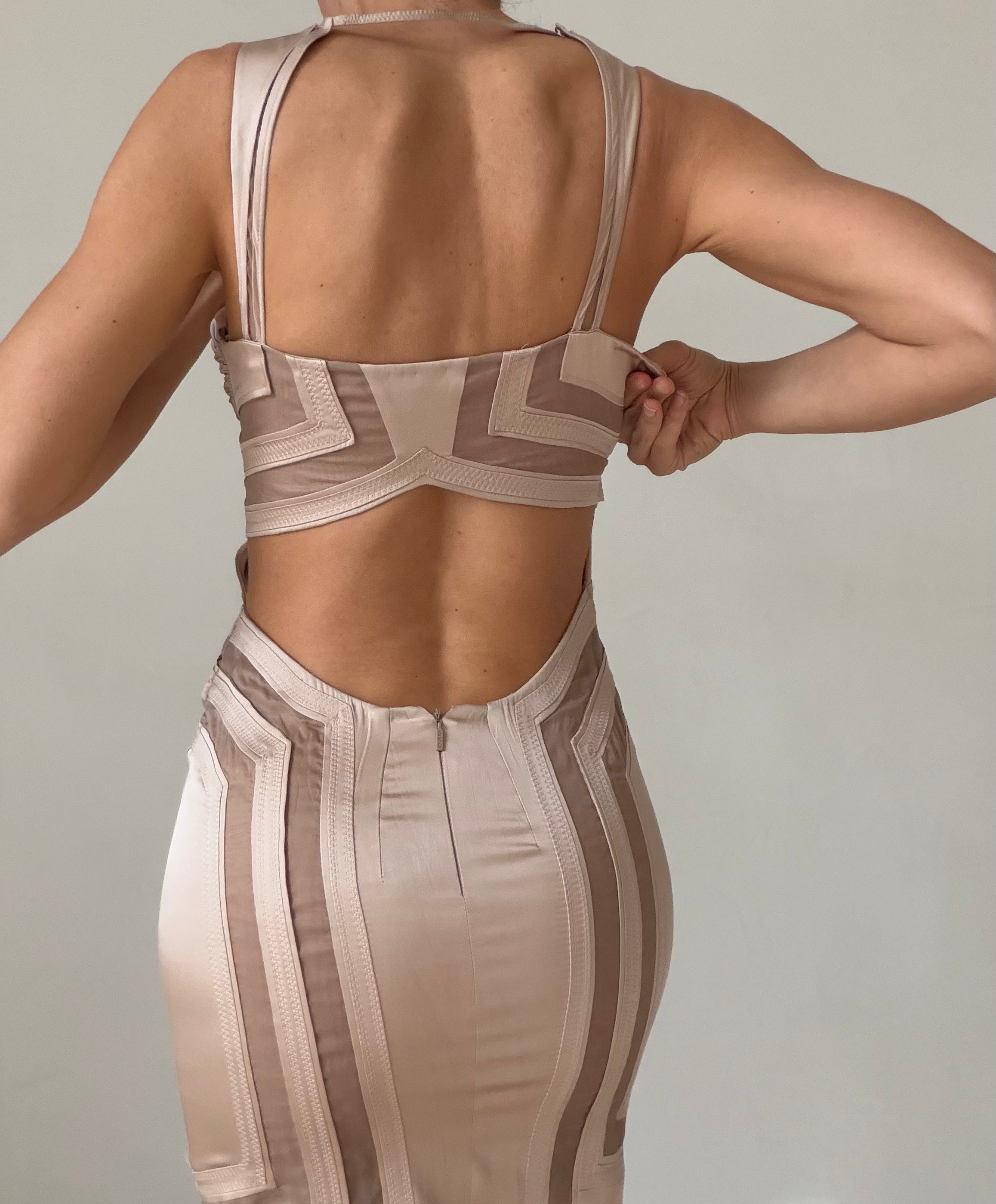 S/S 2005 Silk Light Brown Structured Mini Dress