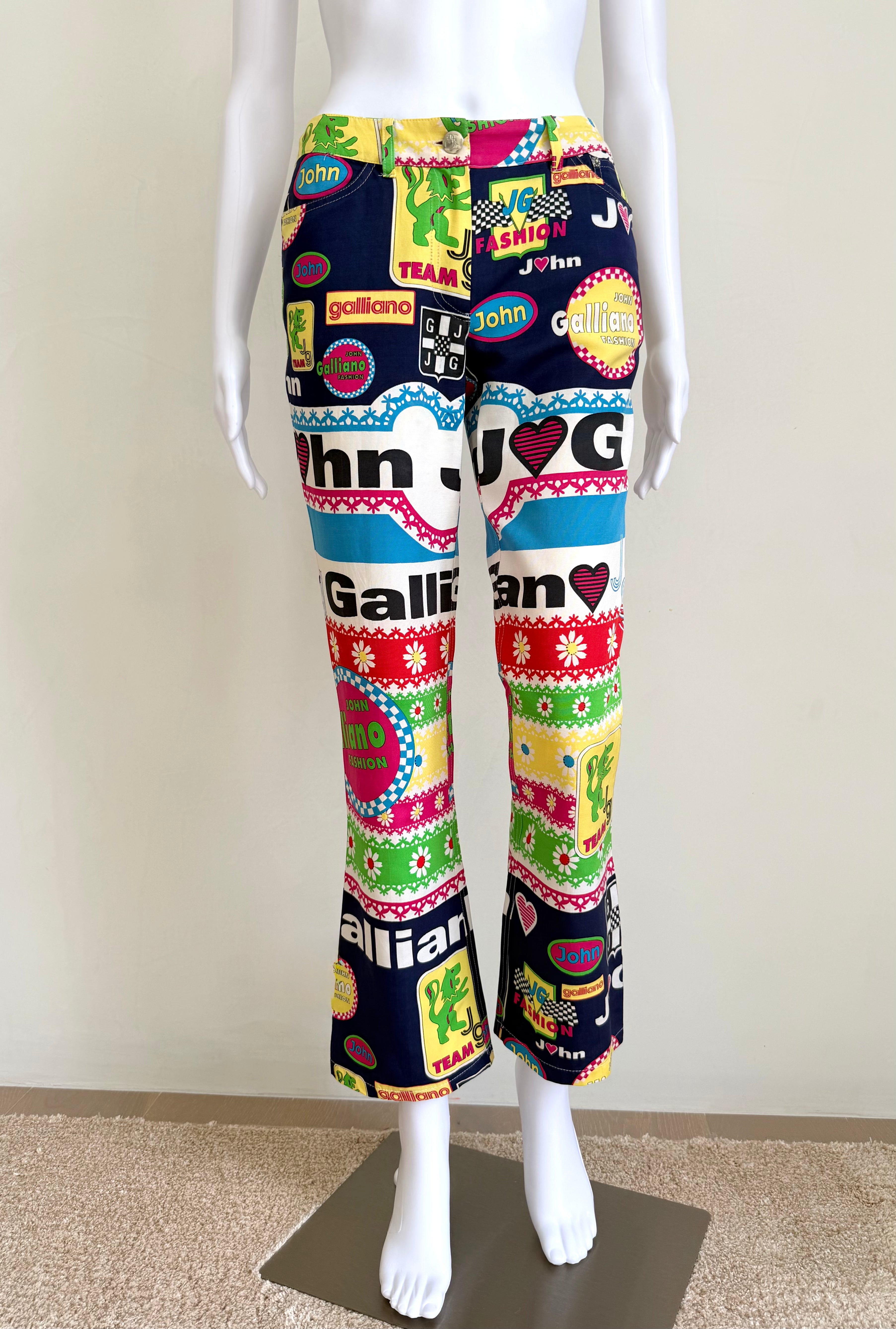 S/S 2002 Multicolor “Galliano Fashion” Graphic Straight-Leg Pants