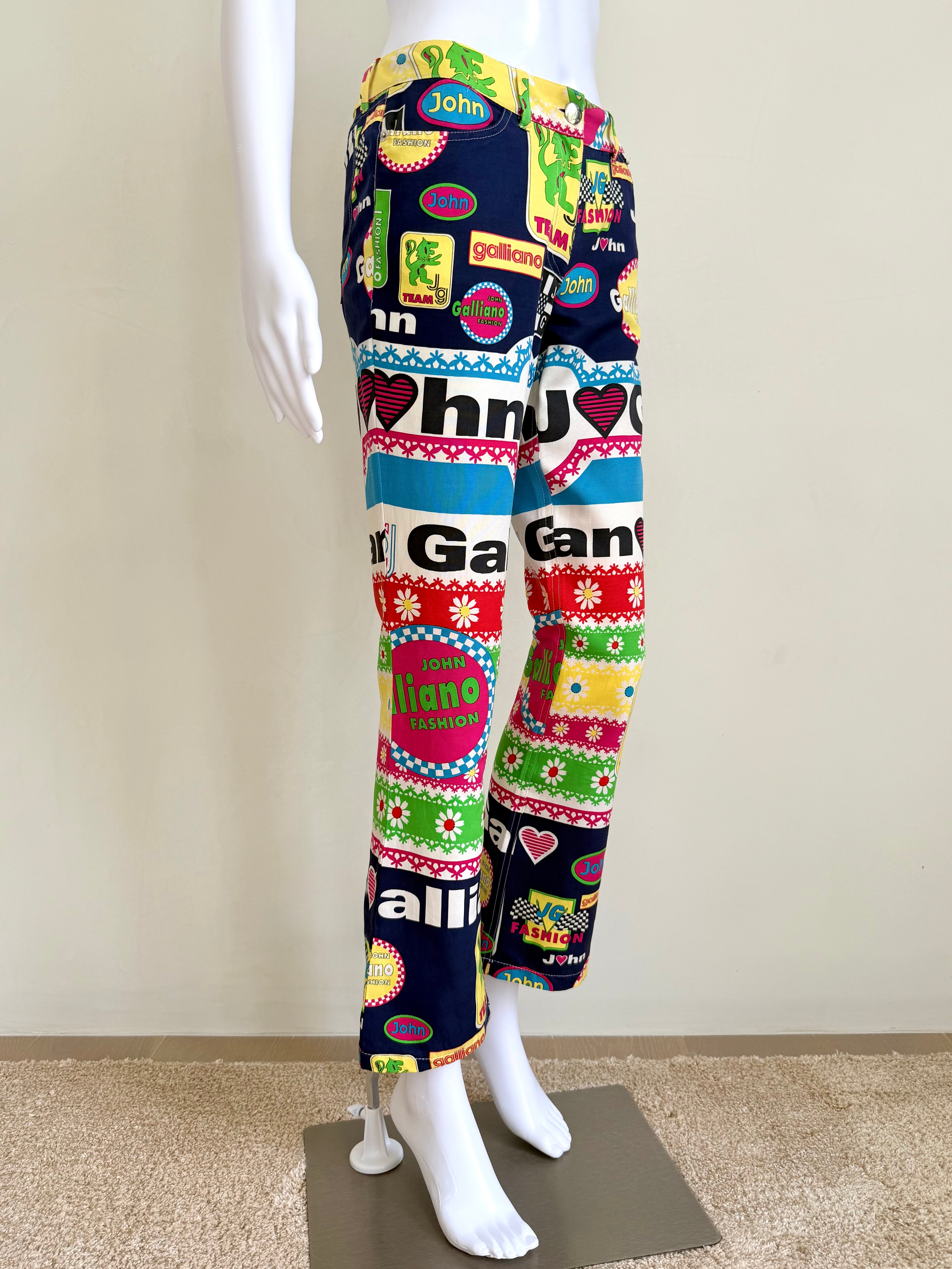 S/S 2002 Multicolor “Galliano Fashion” Graphic Straight-Leg Pants