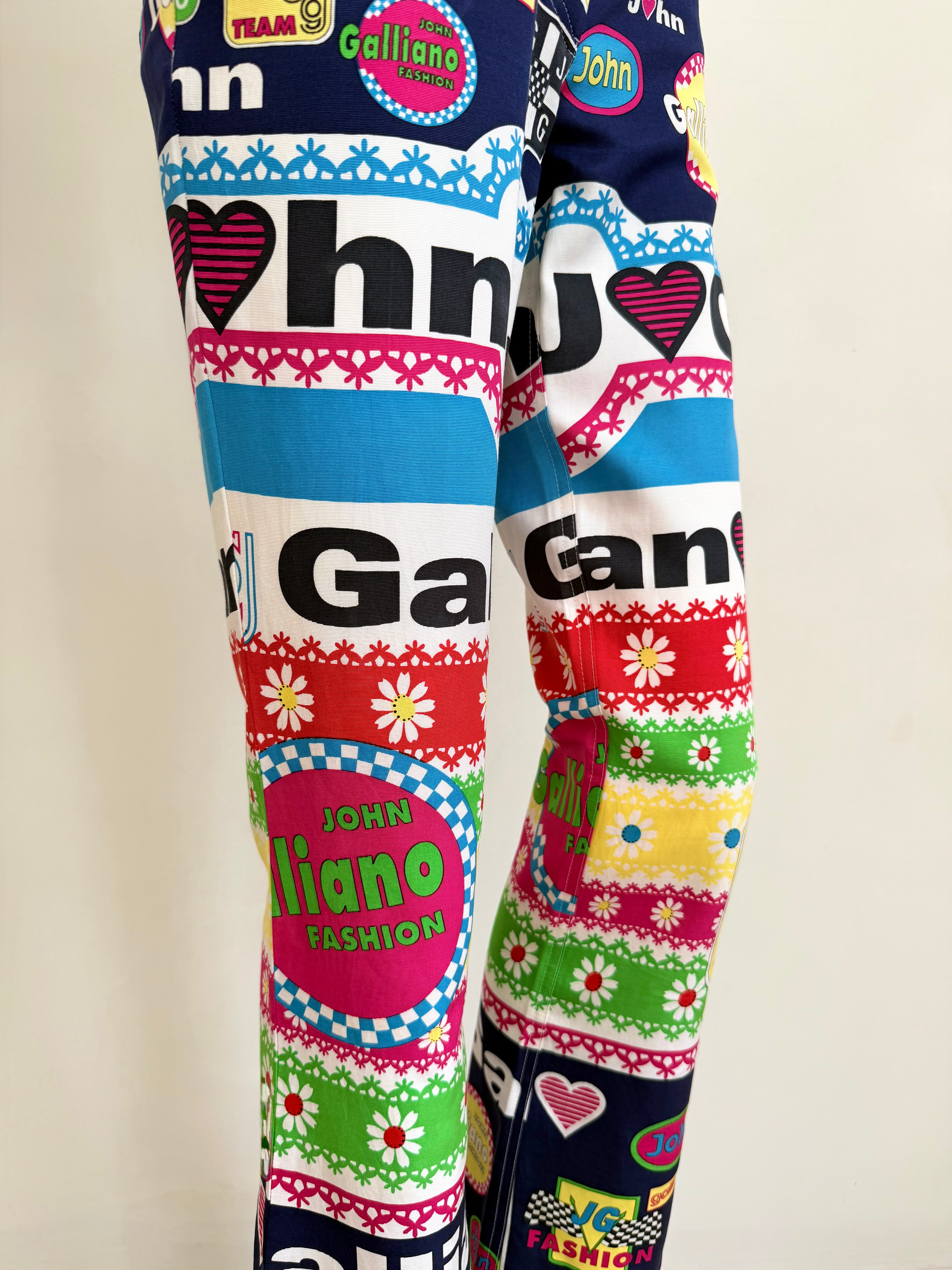 S/S 2002 Multicolor “Galliano Fashion” Graphic Straight-Leg Pants